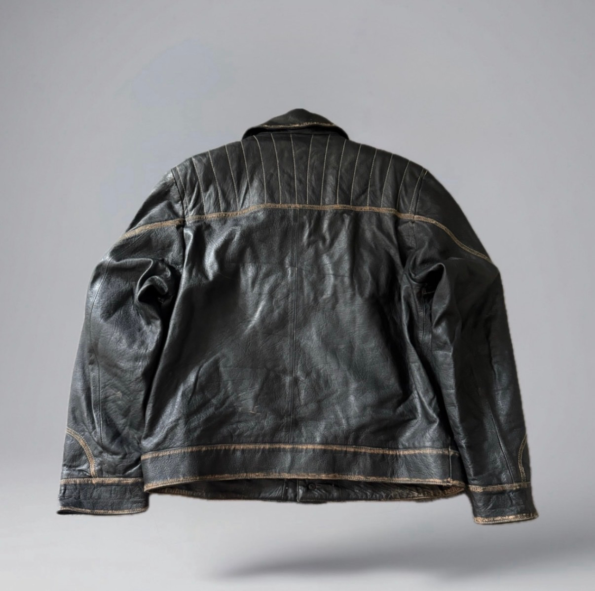 Guido Harmonia 1980-90s Vtg Button Up Heavy Leather Jacket, миниатюра 8