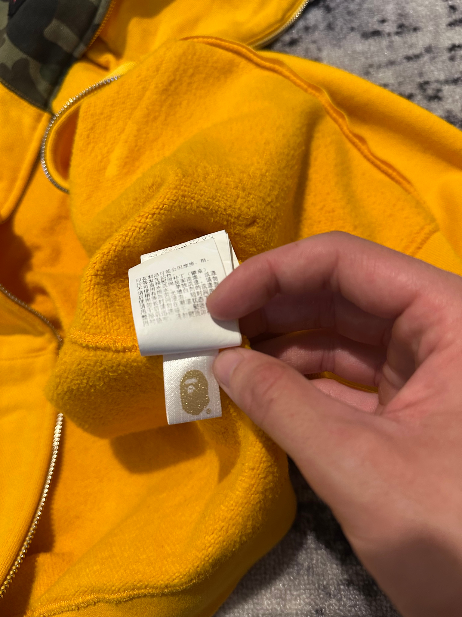 Bape Shark Hooded Zip-Up Camo Pattern Detail Solid Yellow, миниатюра 10