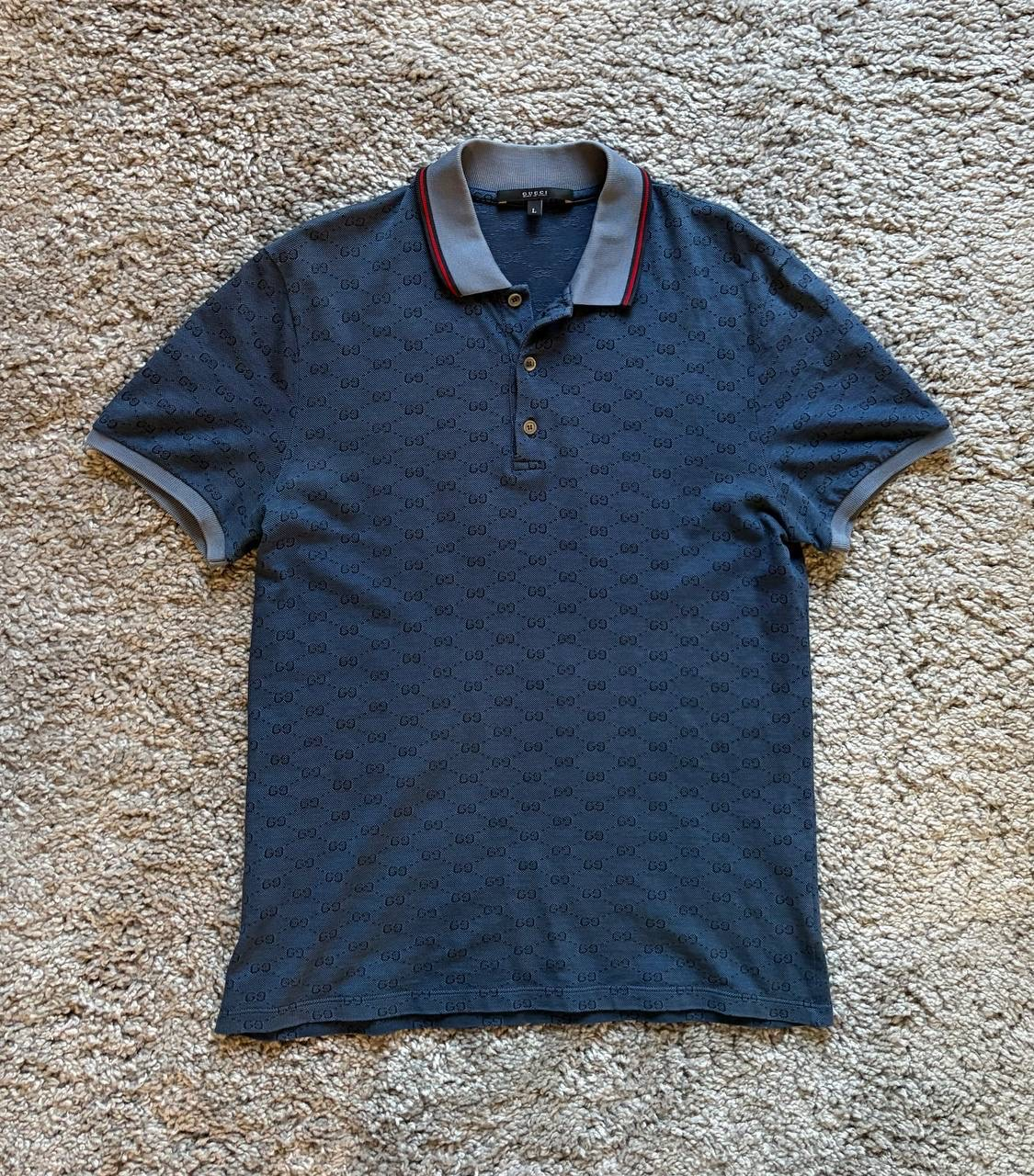 Gucci Gucci Vintage Men's Blue Monogram GG Short Sleeve Polo, миниатюра 1