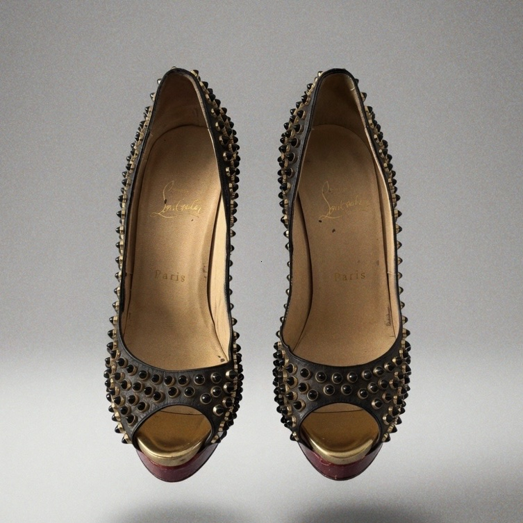 Christian Louboutin Lurex Fabrics Peep Toe Spike Platform Pumps, миниатюра 1