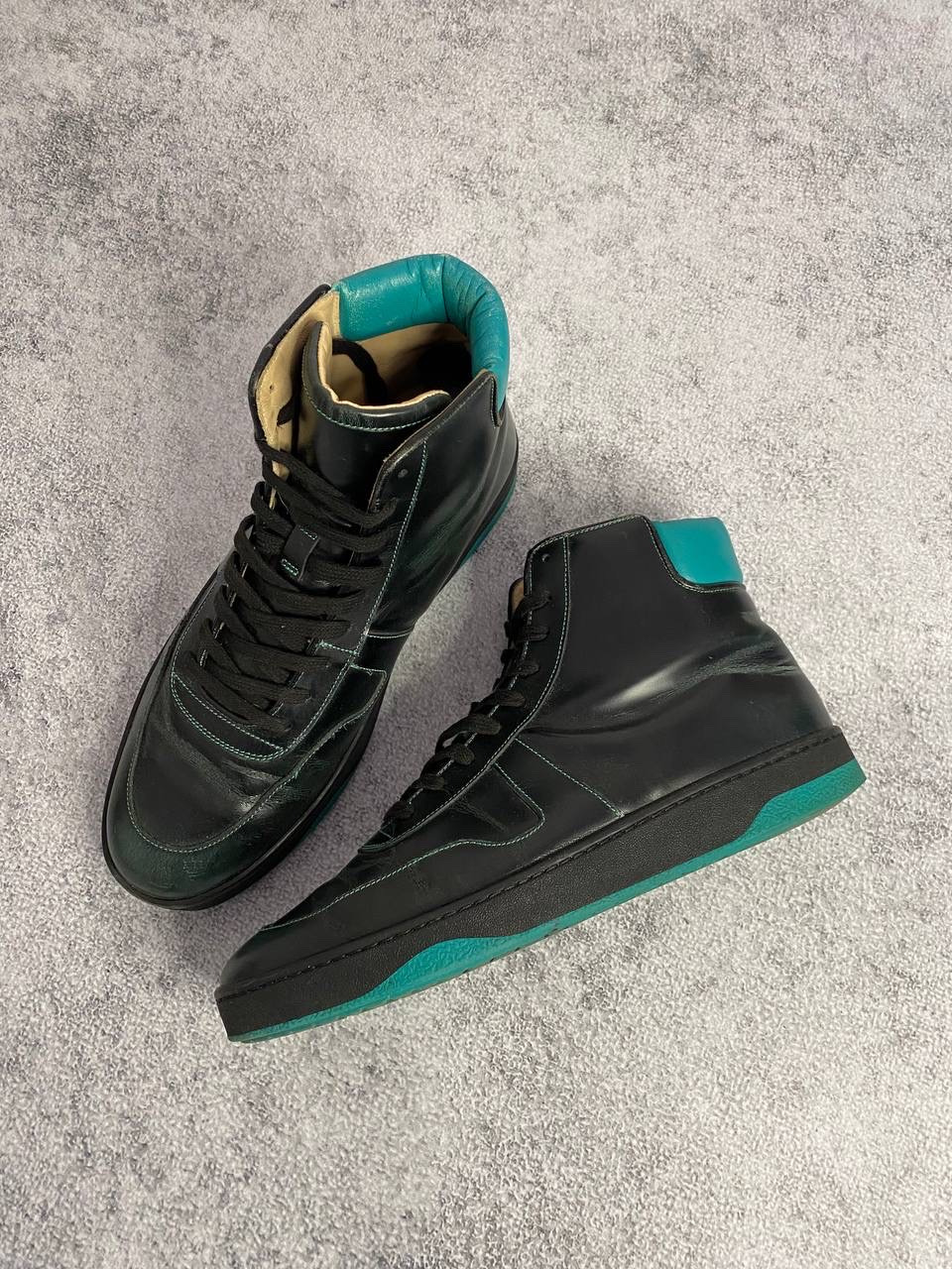 Gucci Gucci 'Teal Padded Collar & Contrast Stitching' Black Leather High-Top Sneakers, миниатюра 3