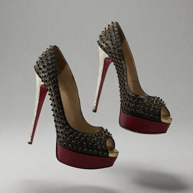 Christian Louboutin Lurex Fabrics Peep Toe Spike Platform Pumps, миниатюра 2