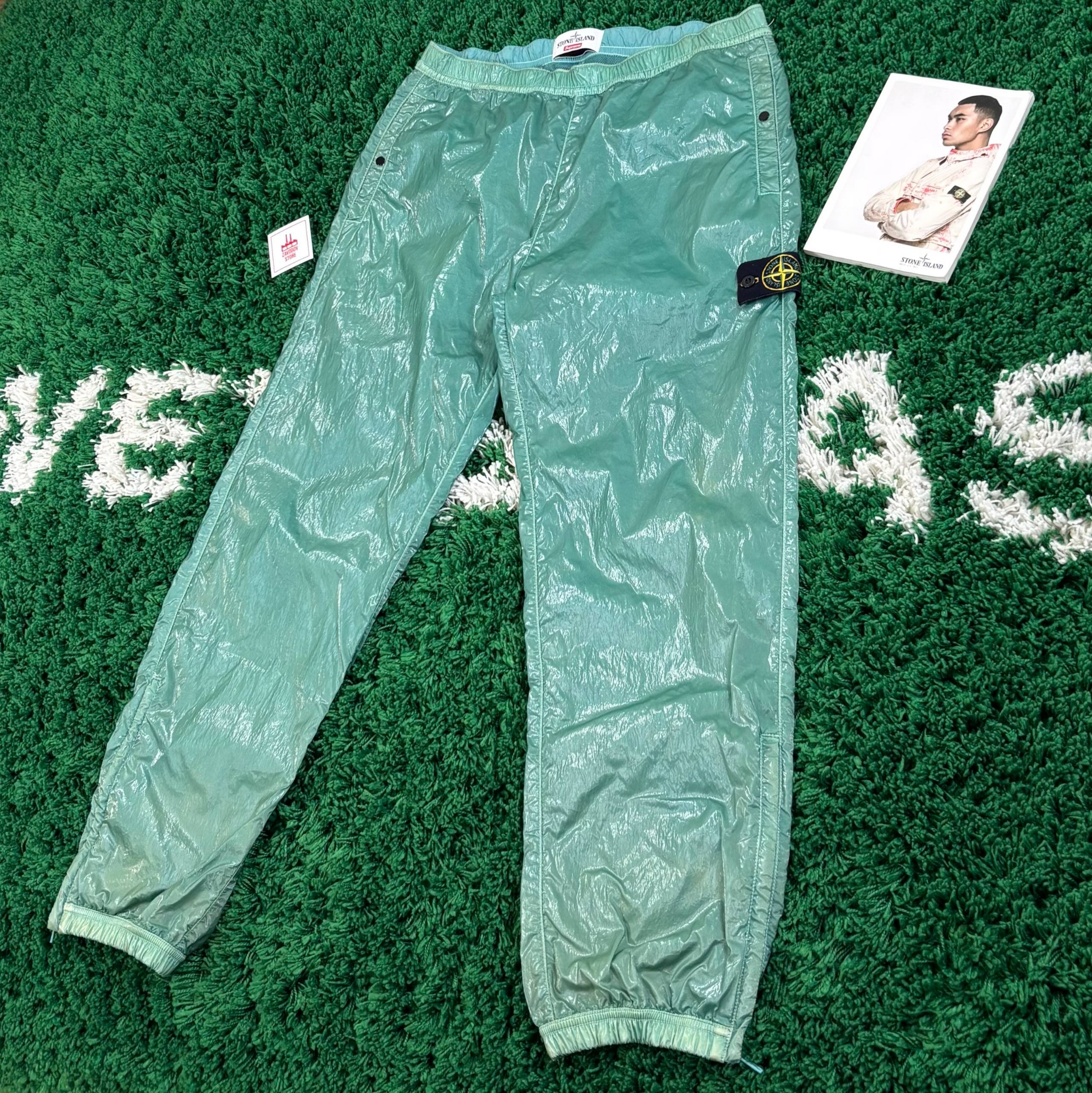 Stone Island x Supreme Liquid Silk Cotton Trousers Aqua Blue, миниатюра 3