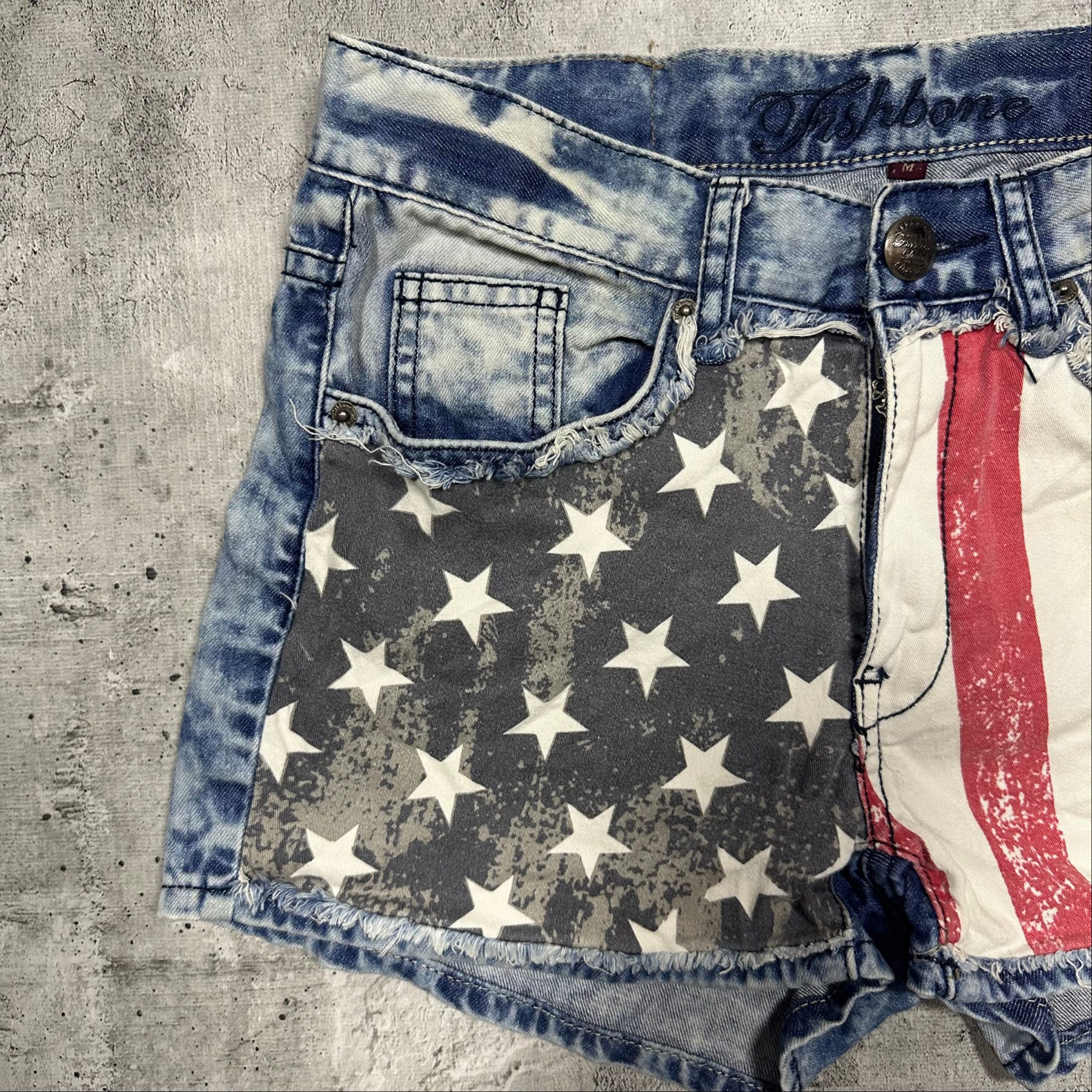 Fishbone Mini skirt shorts denim USA flag, миниатюра 5
