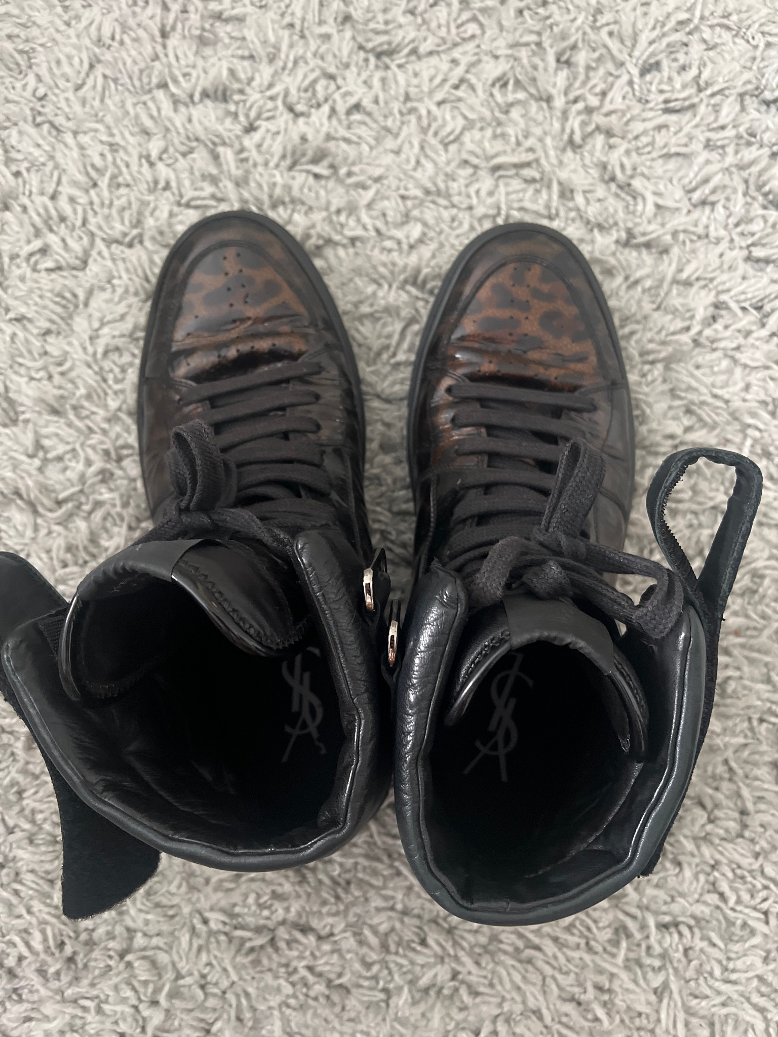 Yves Saint Laurent Black Leopard High Leather Sneakers (FW2012), миниатюра 3