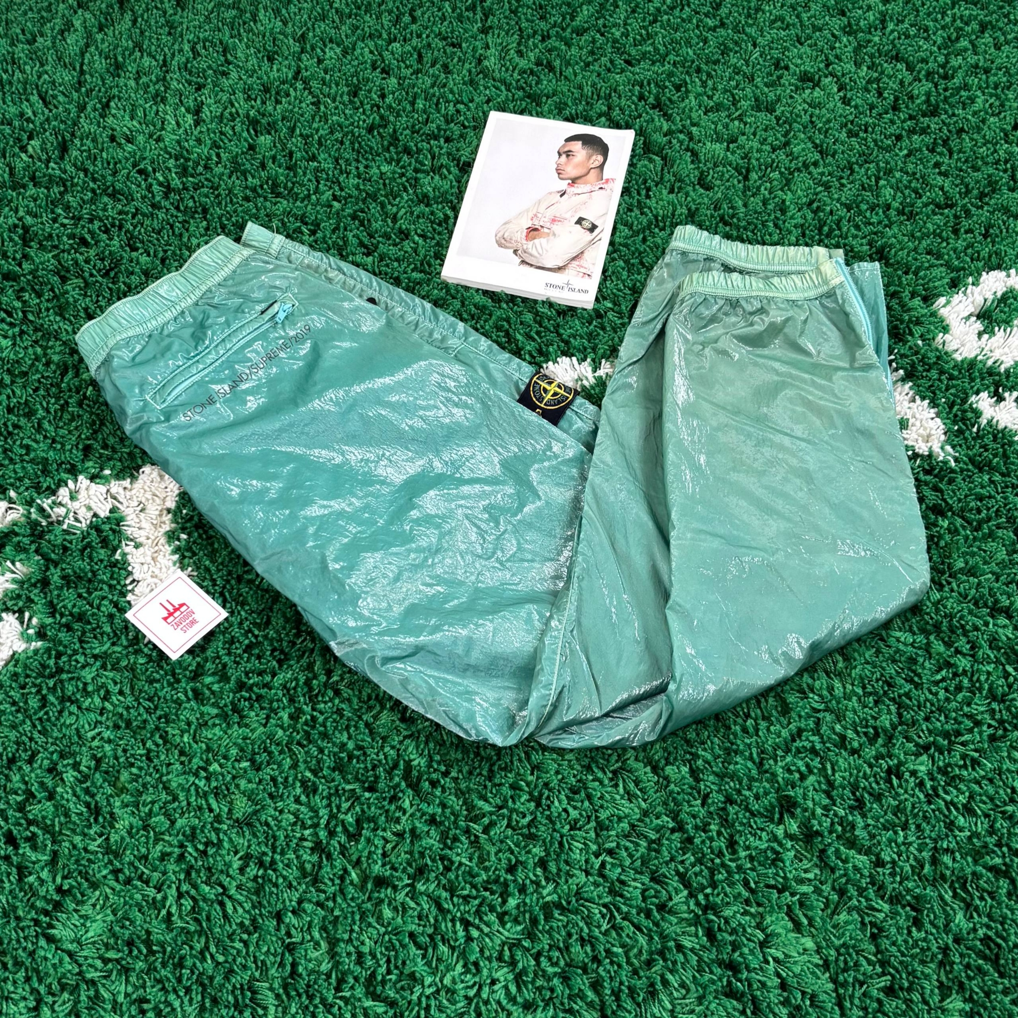 Stone Island x Supreme Liquid Silk Cotton Trousers Aqua Blue, миниатюра 4
