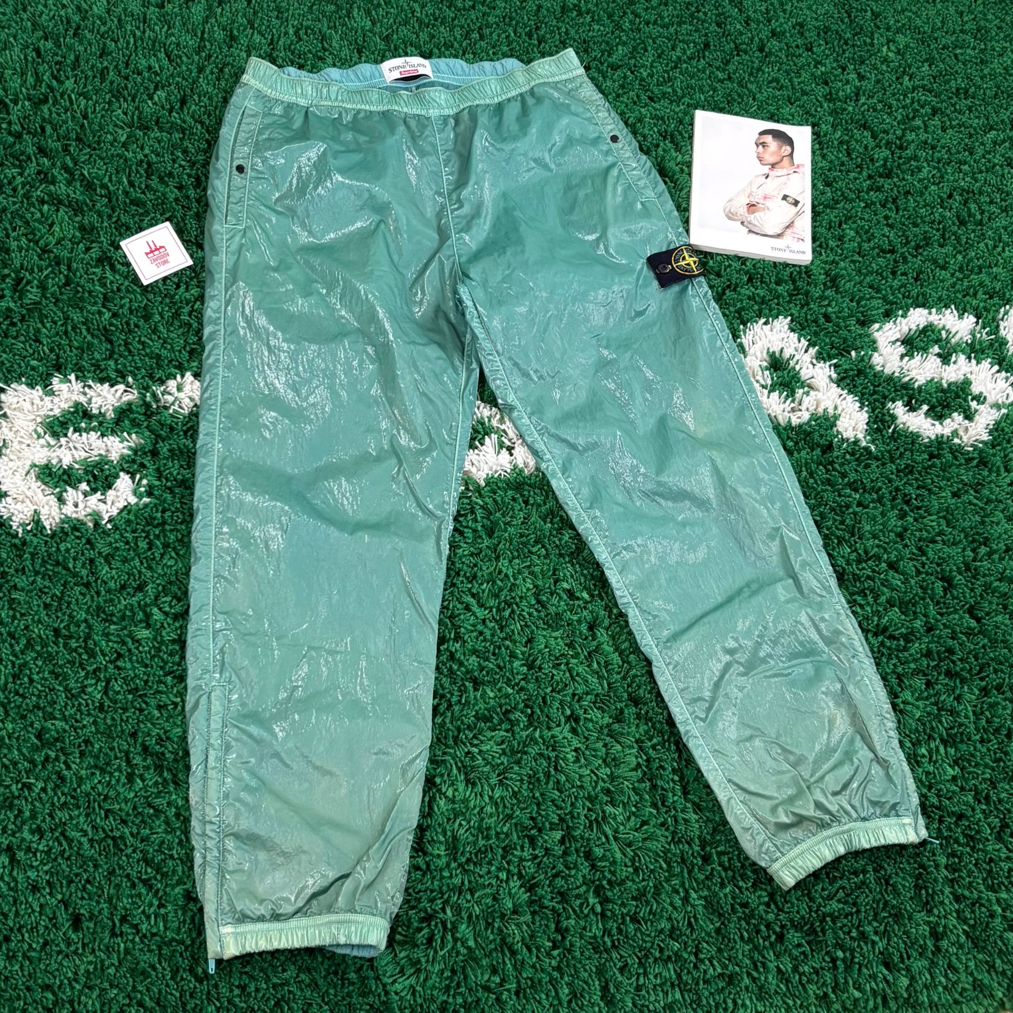 Stone Island x Supreme Liquid Silk Cotton Trousers Aqua Blue, миниатюра 2