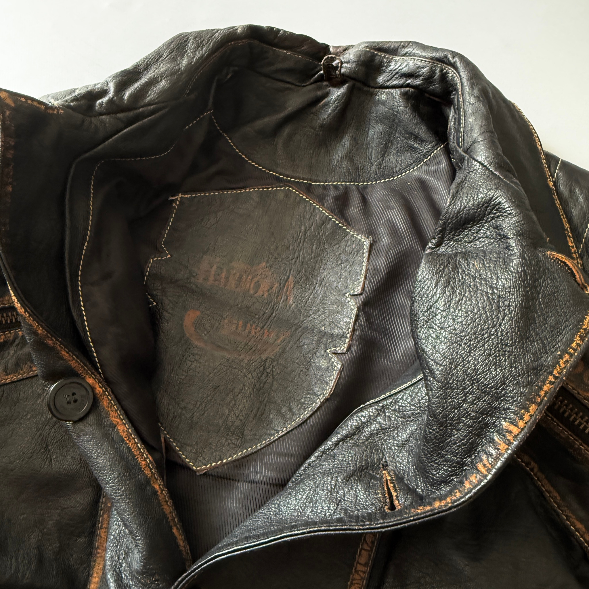 Guido Harmonia 1980-90s Vtg Button Up Heavy Leather Jacket, миниатюра 7