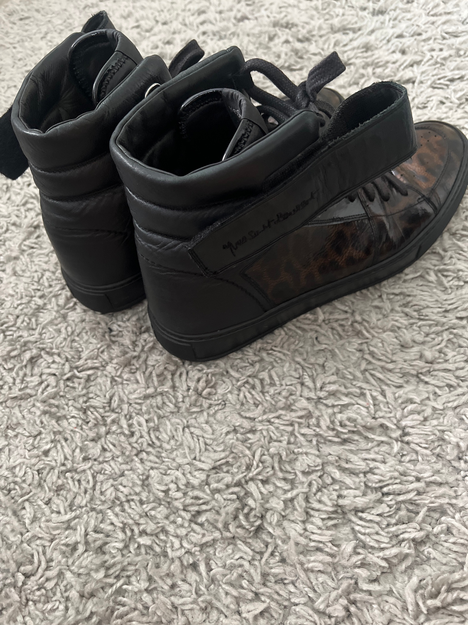 Yves Saint Laurent Black Leopard High Leather Sneakers (FW2012), миниатюра 9