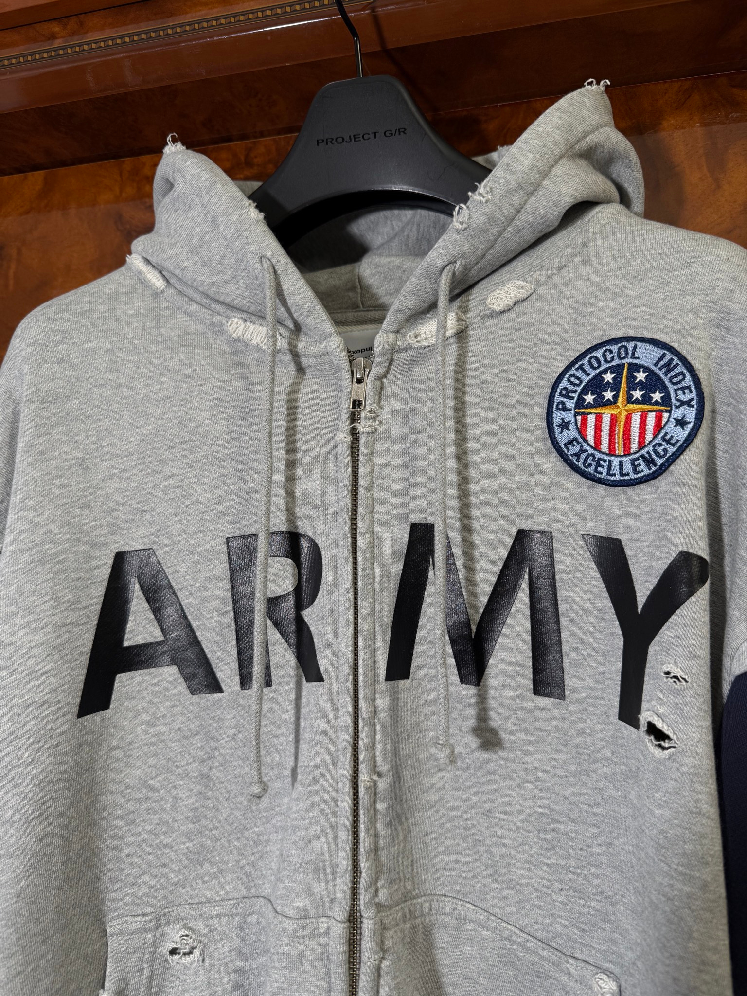Protocol Index ARMY Reconstructed Sweatshirts Melange Grey Zip Hoodie, миниатюра 3