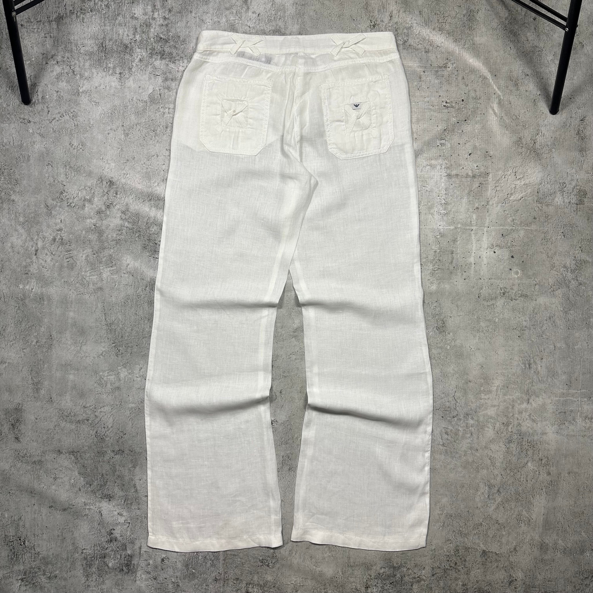 Armani Jeans Vintage white wide-leg linen flared trousers, миниатюра 2