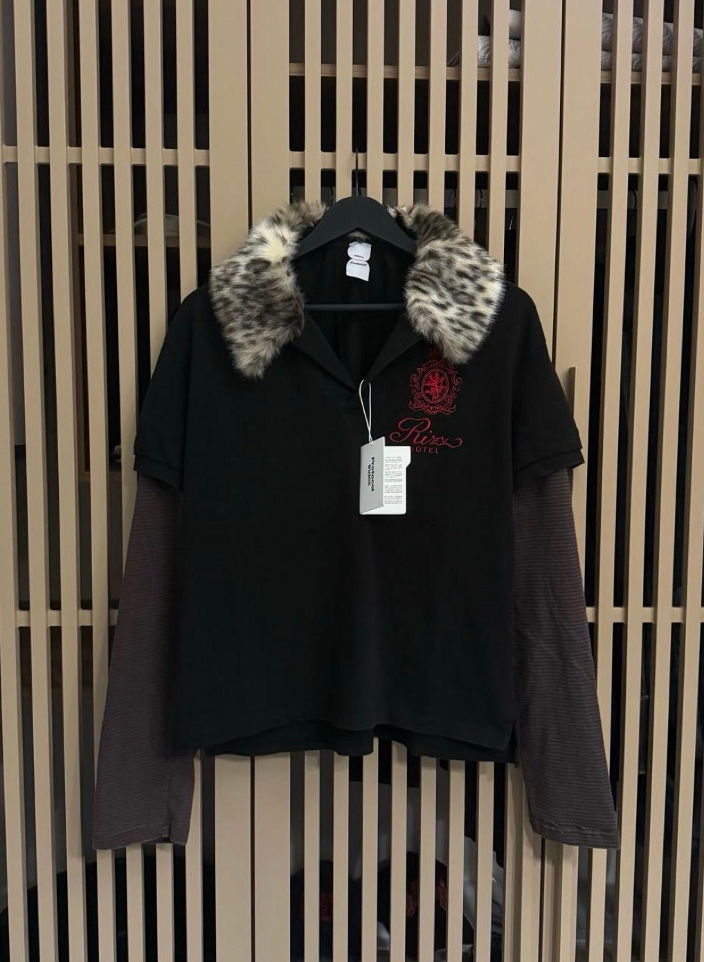 Protocol Index fur collar layered polo longsleeve, миниатюра 1