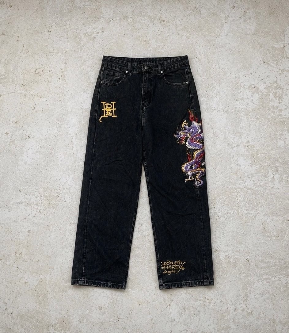 Ed Hardy Battle-Dragon Tattoo Baggy Y2K jeans, миниатюра 1