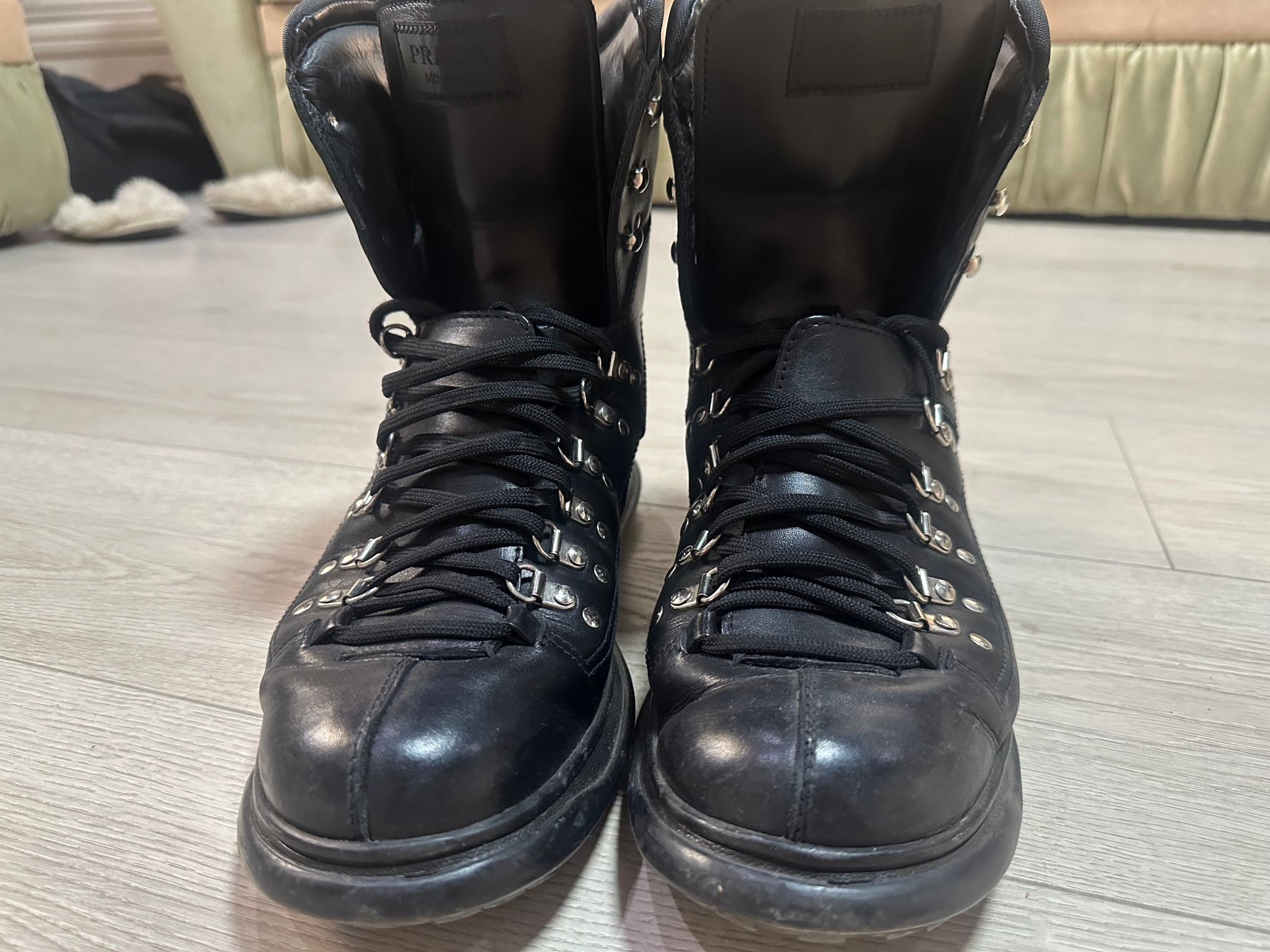 Prada Milano Black combat leather boots, миниатюра 1