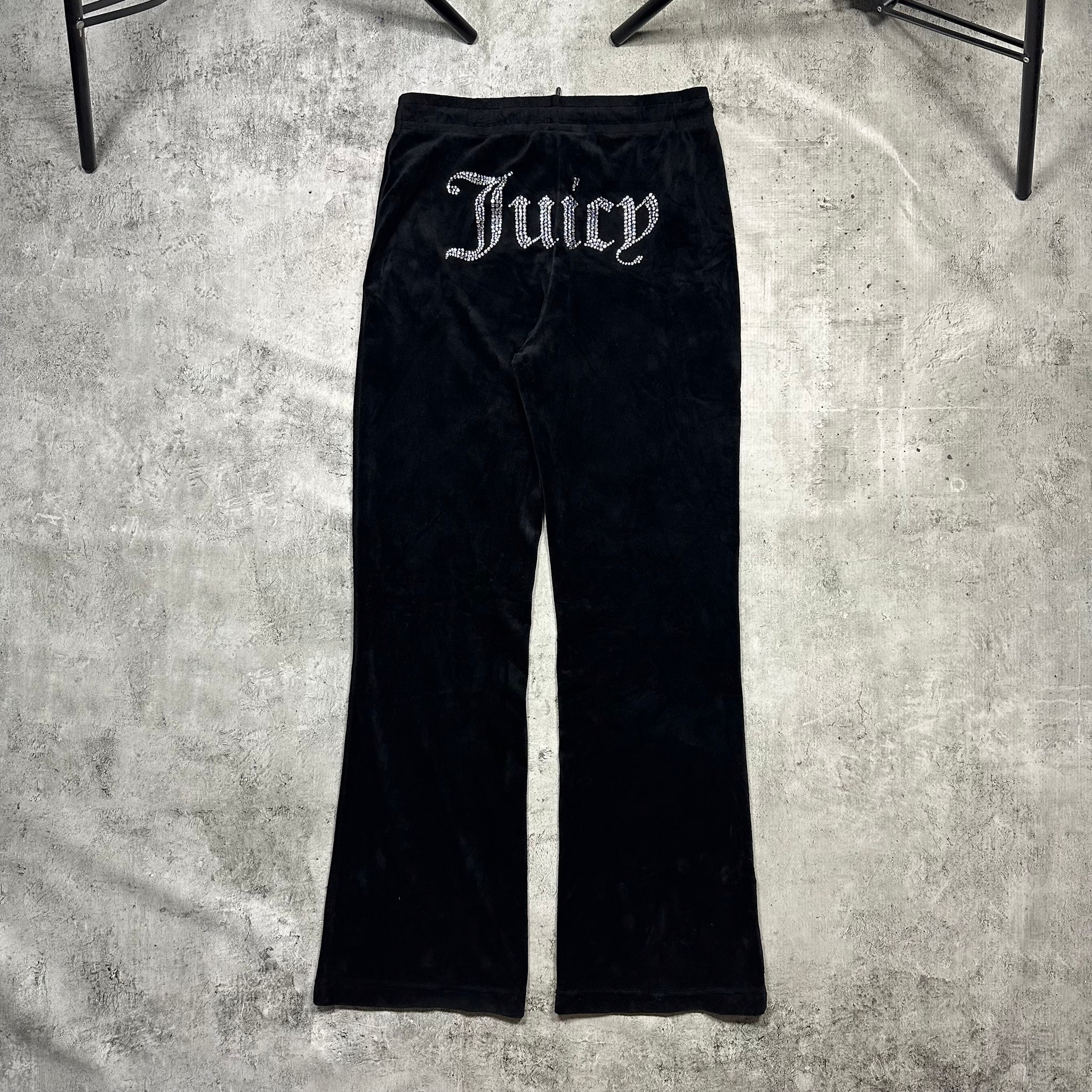 Juicy Couture Velour black flared sweatpants crystals big logo, миниатюра 10