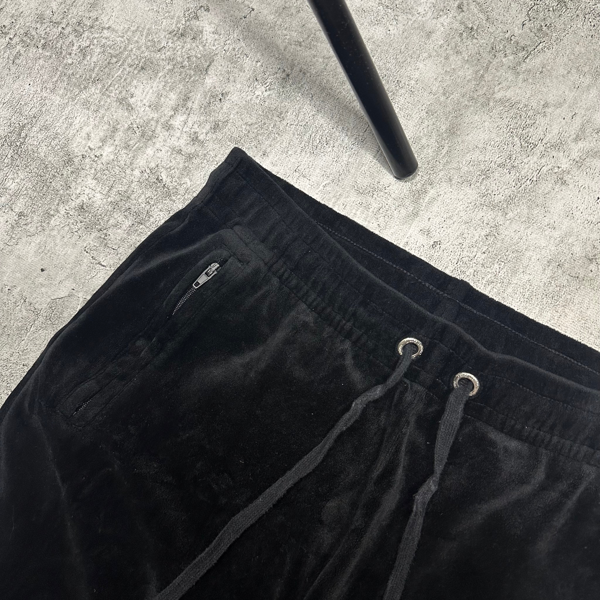 Juicy Couture Velour black flared sweatpants crystals big logo, миниатюра 11