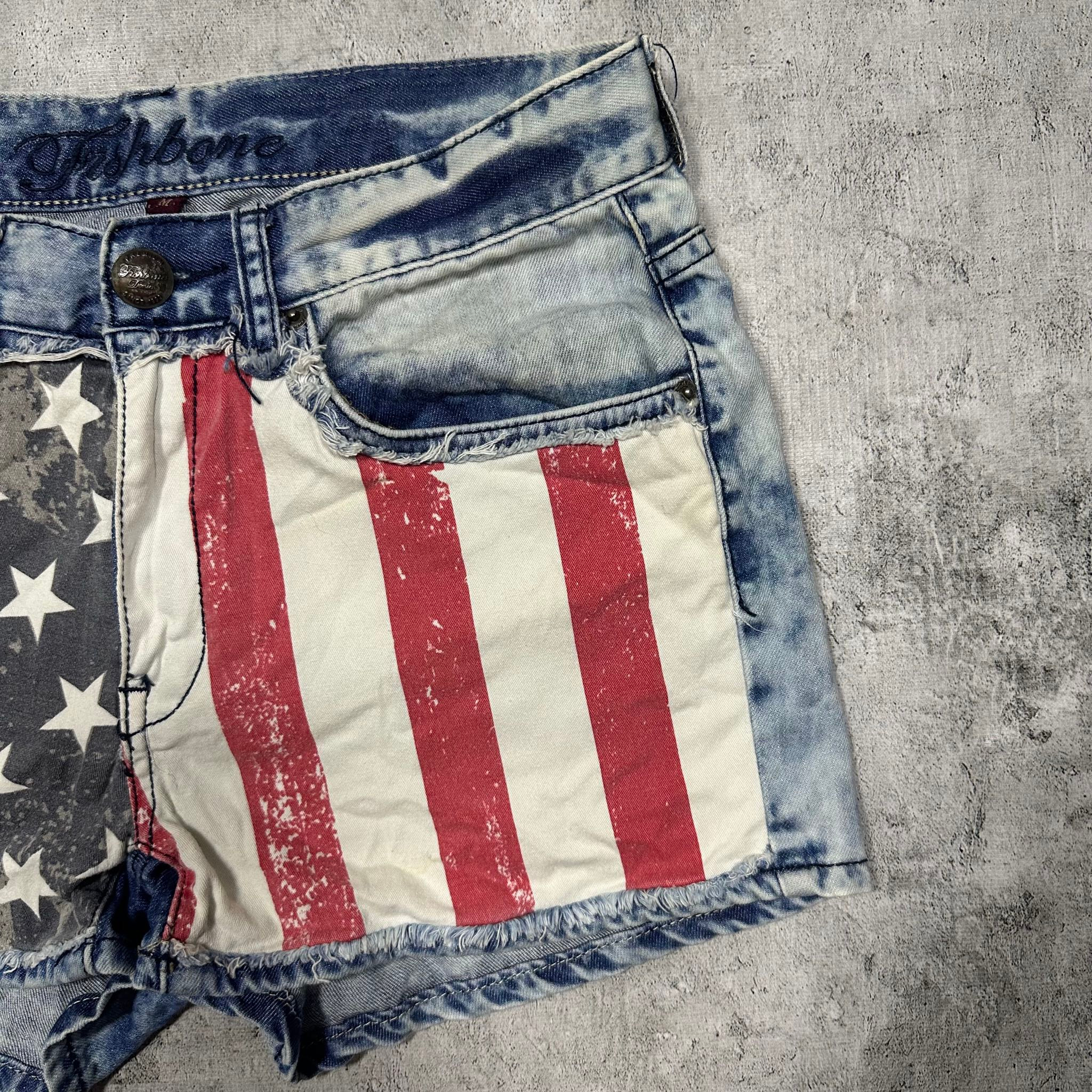 Fishbone Mini skirt shorts denim USA flag, миниатюра 4