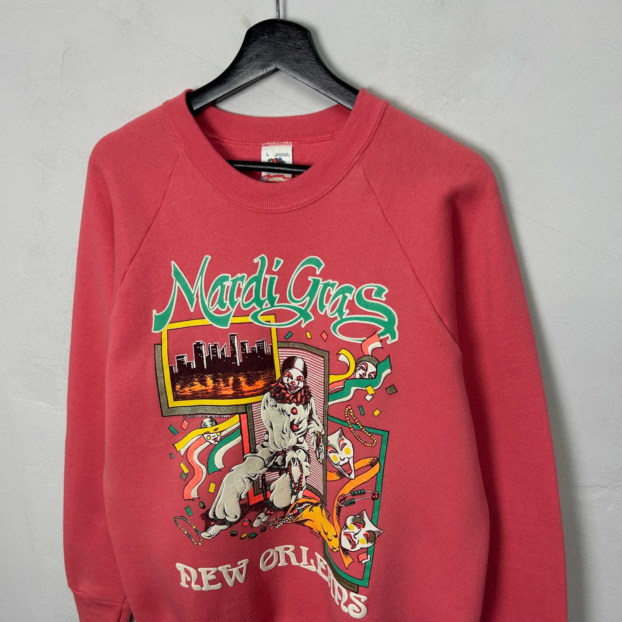 Fruit of the Loom Vintage 1989 New Orleans Mardi Gras Clown Sweatshirt, миниатюра 2