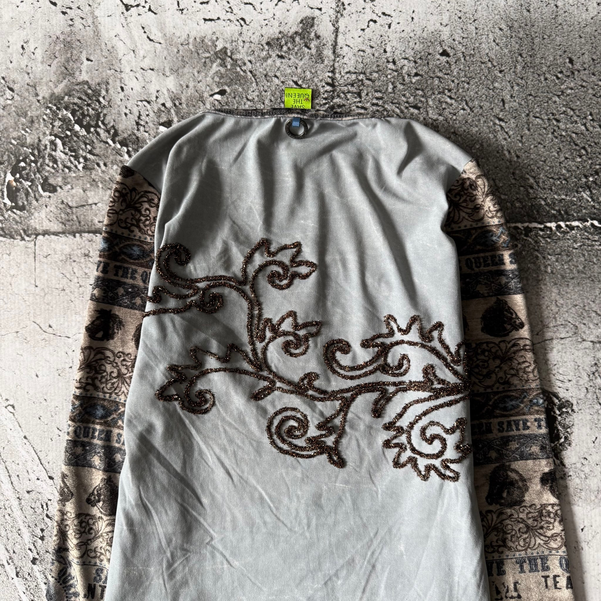 Save The Queen! 2000s Y2K Vintage Velour Long Sleeve Shirt, миниатюра 8