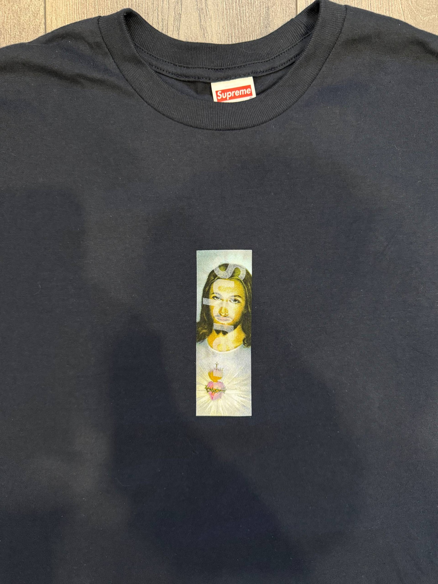 Supreme Prayer Card Box Logo Tee Navy, миниатюра 4