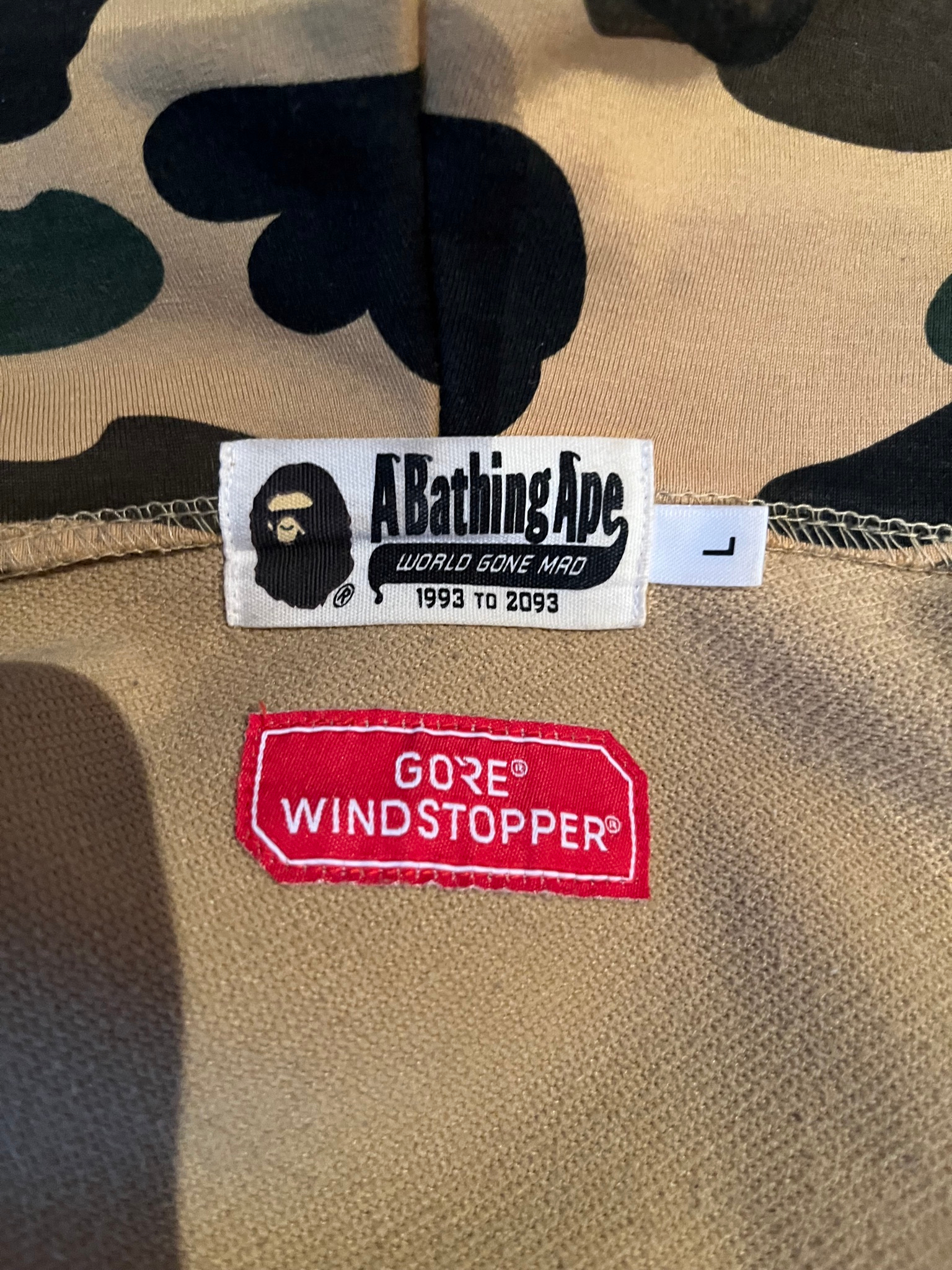 BAPE 1st Camo Windstopper Shark Full Zip Hoodie Yellow Bape, L / 52-54 EU, миниатюра 9