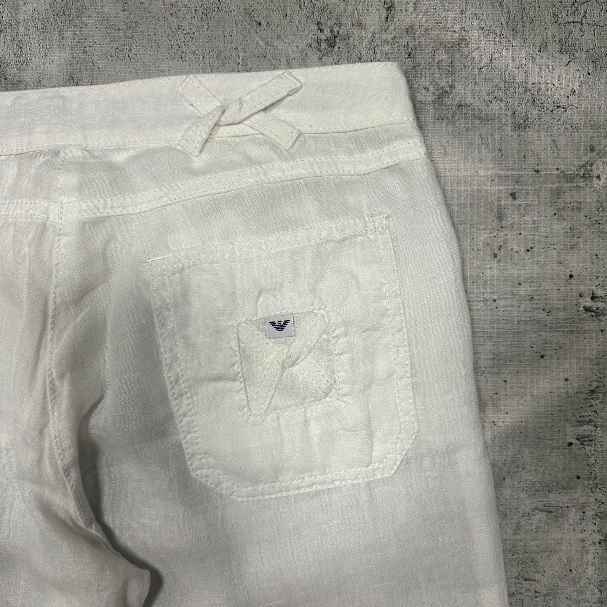 Armani Jeans Vintage white wide-leg linen flared trousers, миниатюра 8