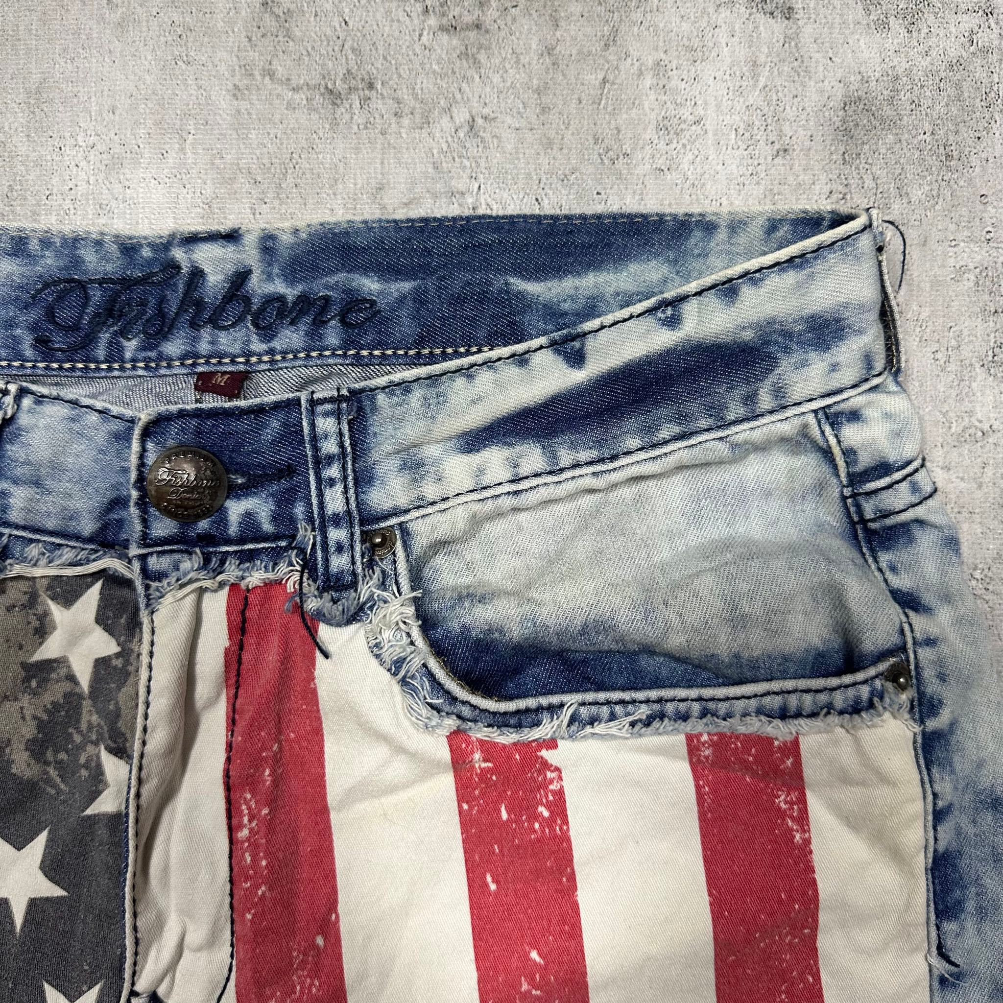 Fishbone Mini skirt shorts denim USA flag, миниатюра 8