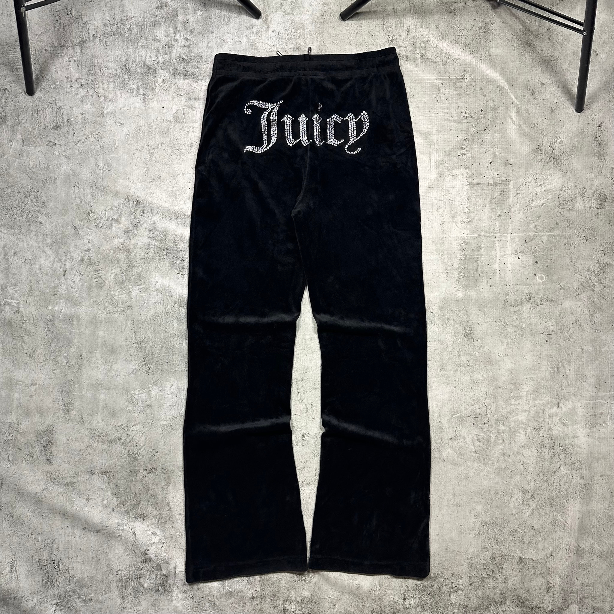 Juicy Couture Velour black flared sweatpants crystals big logo, миниатюра 8