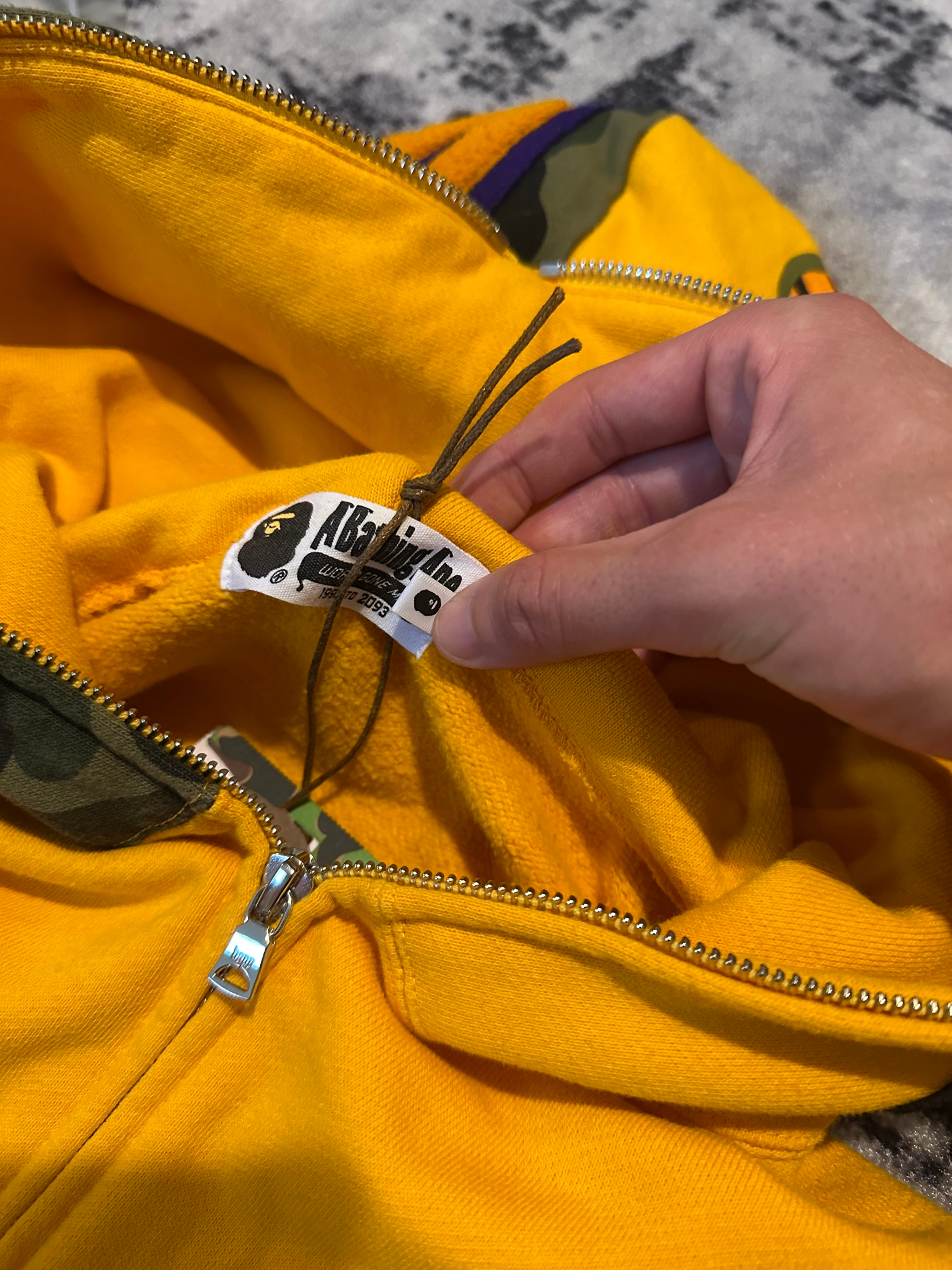 Bape Shark Hooded Zip-Up Camo Pattern Detail Solid Yellow, миниатюра 7