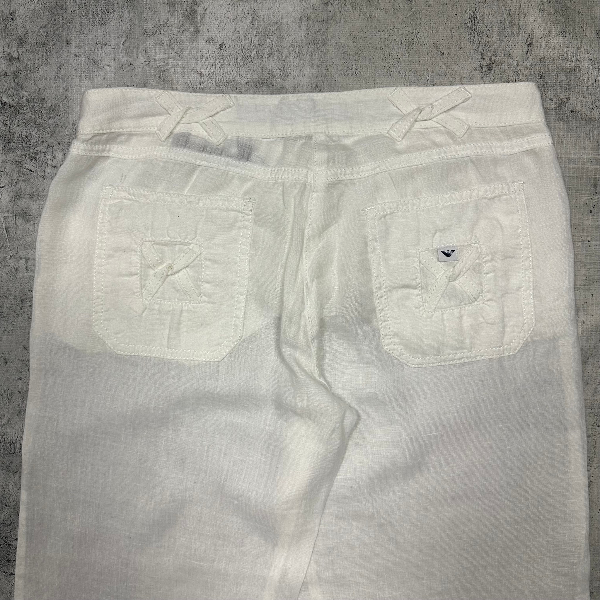 Armani Jeans Vintage white wide-leg linen flared trousers, миниатюра 5