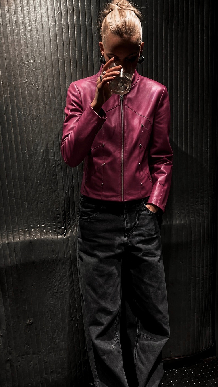 VCN 2000s Vintage Pink Lamb Leather Bella Hadid Jacket, миниатюра 2