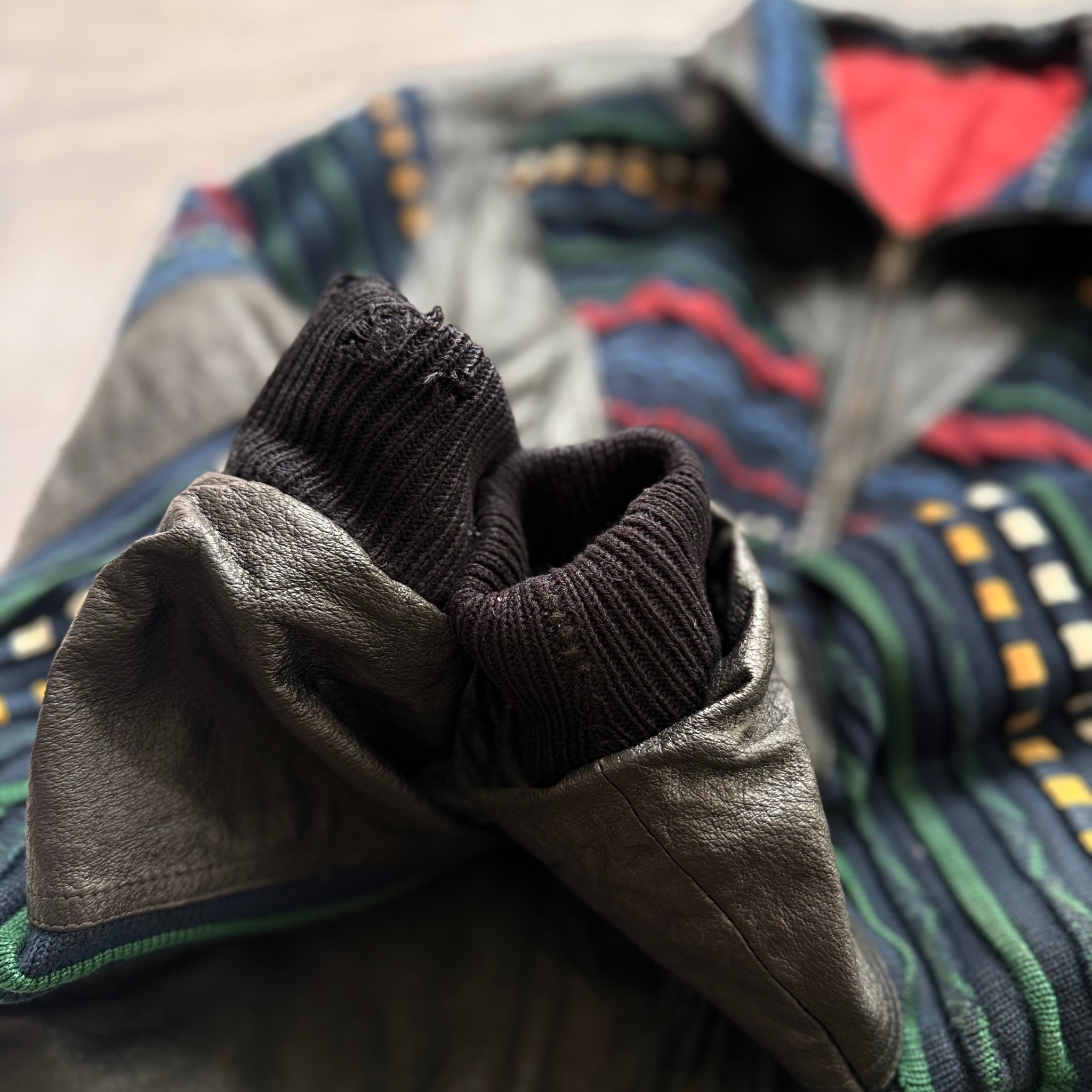 New Fast 1990s Vintage 3D Knit Leather Bomber Jacket, миниатюра 6
