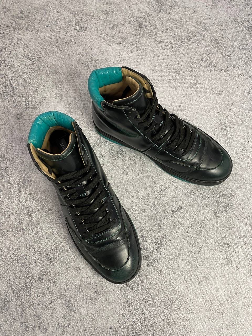 Gucci Gucci 'Teal Padded Collar & Contrast Stitching' Black Leather High-Top Sneakers, миниатюра 9