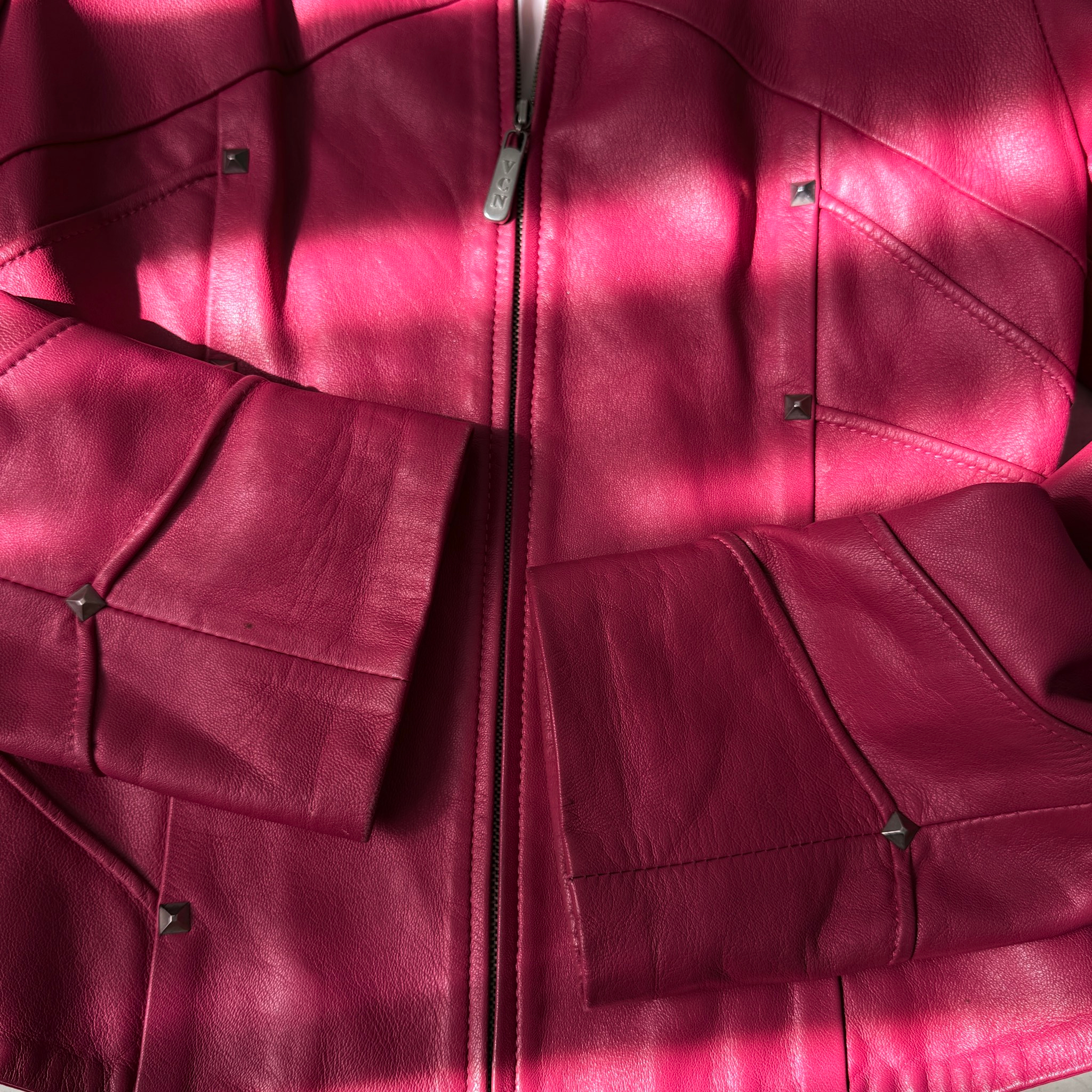 VCN 2000s Vintage Pink Lamb Leather Bella Hadid Jacket, миниатюра 5