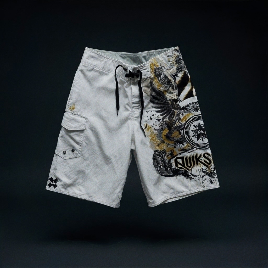 QUIKSILVER 2000s y2k Vintage Graphic Beach Shorts, миниатюра 1