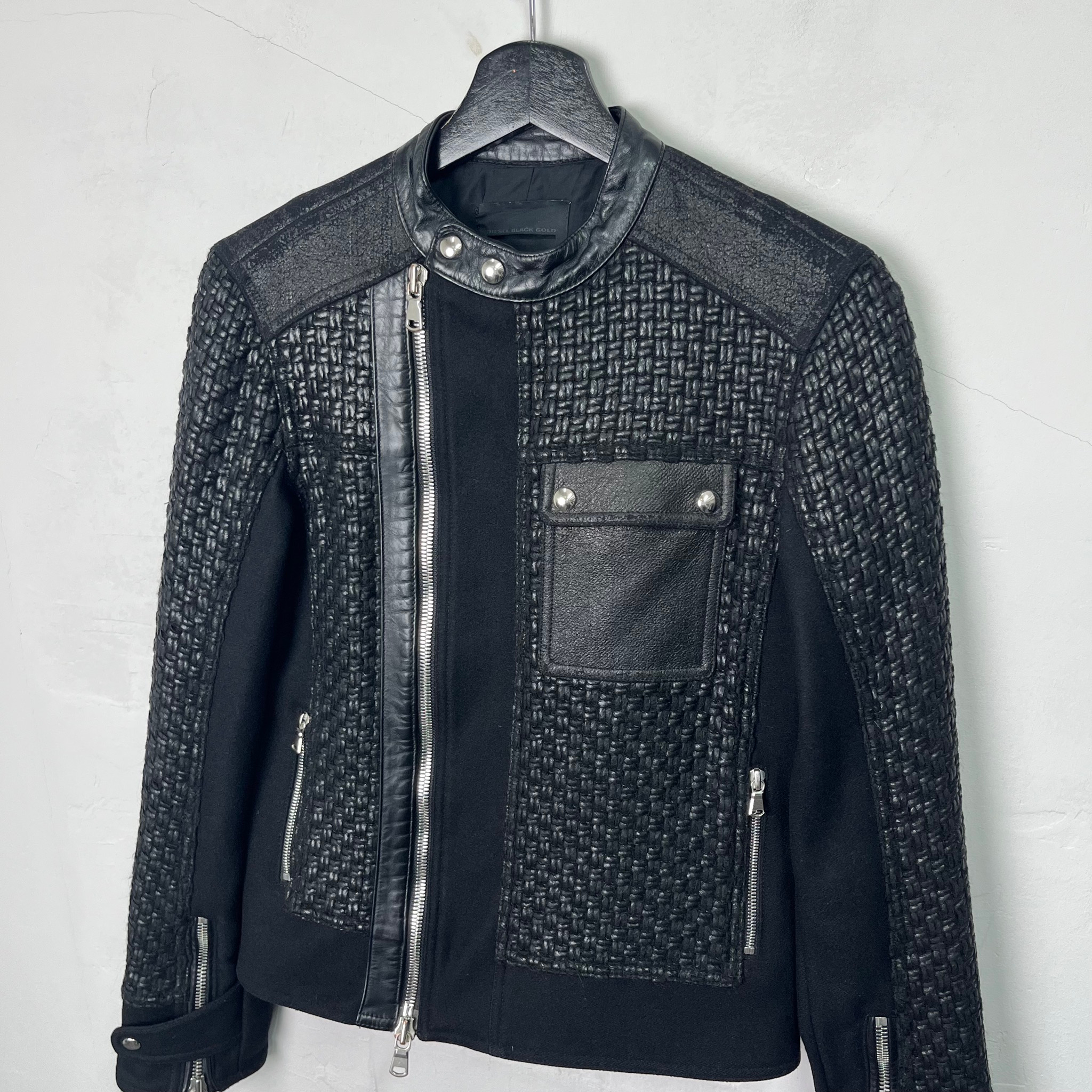 Diesel Black Gold Wool Asymmetrical Zip Biker Jacket, миниатюра 2