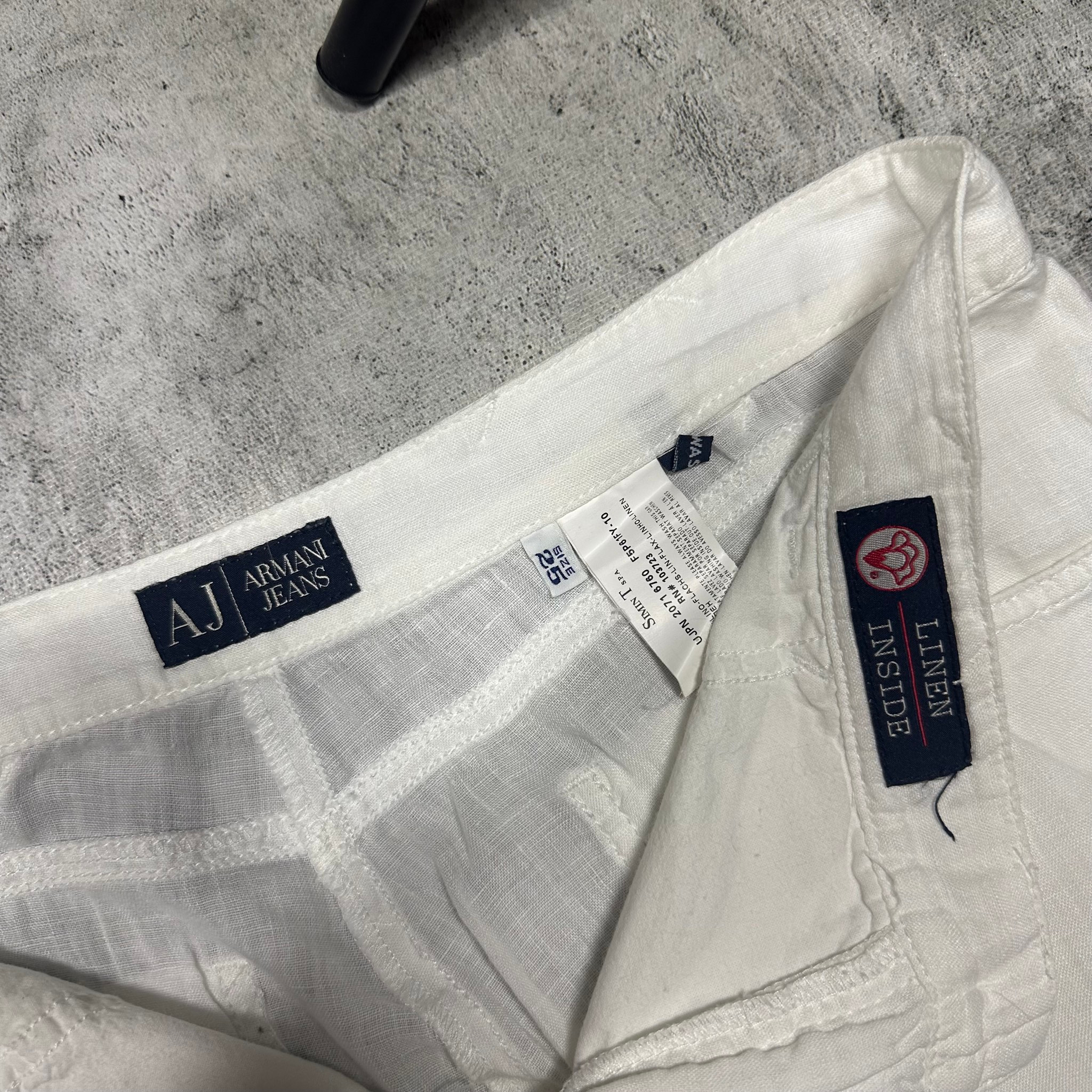 Armani Jeans Vintage white wide-leg linen flared trousers, миниатюра 3