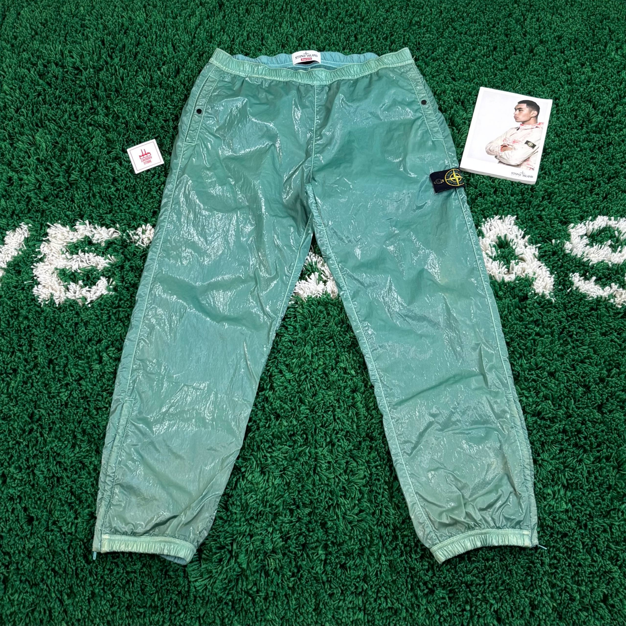 Stone Island x Supreme Liquid Silk Cotton Trousers Aqua Blue, миниатюра 1