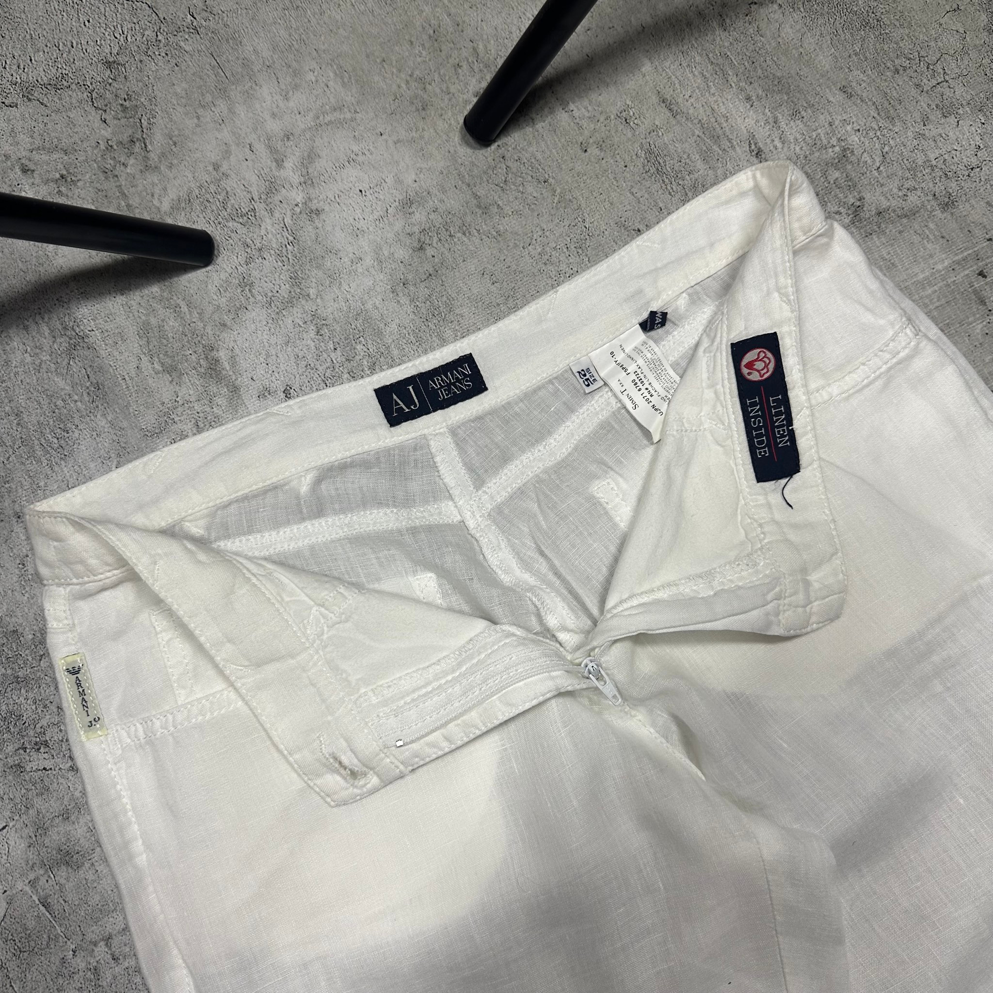 Armani Jeans Vintage white wide-leg linen flared trousers, миниатюра 4