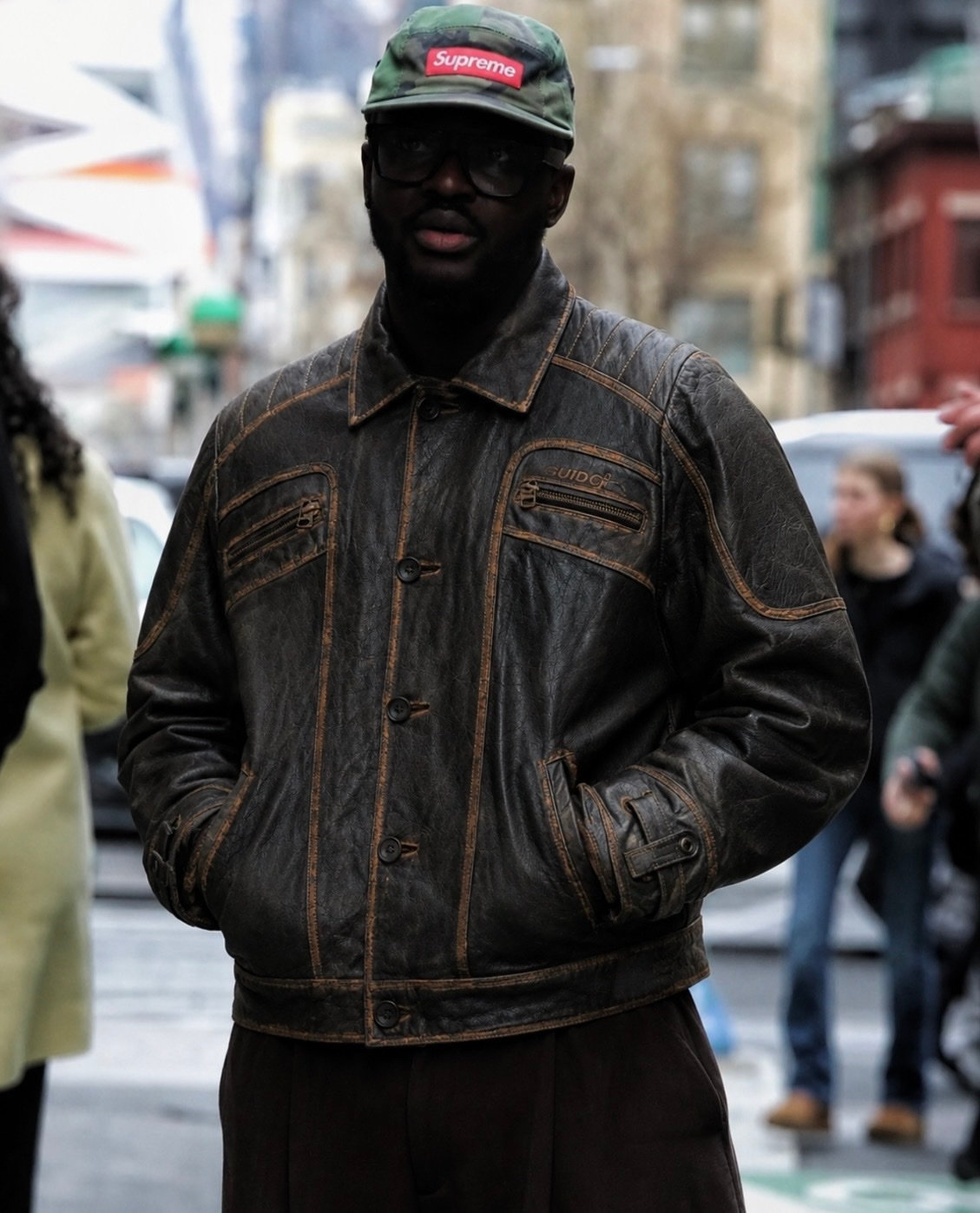 Guido Harmonia 1980-90s Vtg Button Up Heavy Leather Jacket, миниатюра 2