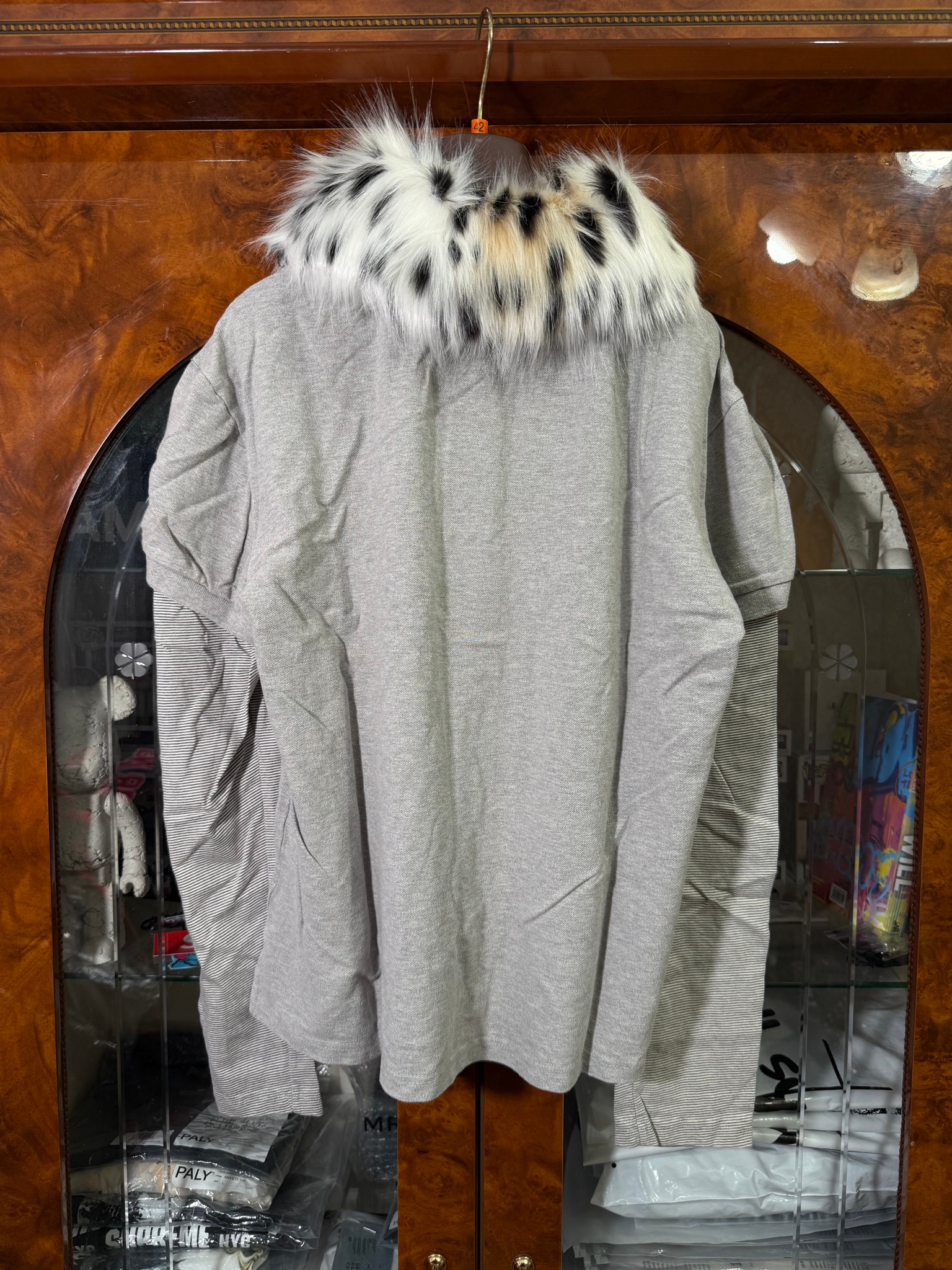 Protocol Index Fur Collar Layered Gray Polo Shirts, миниатюра 2