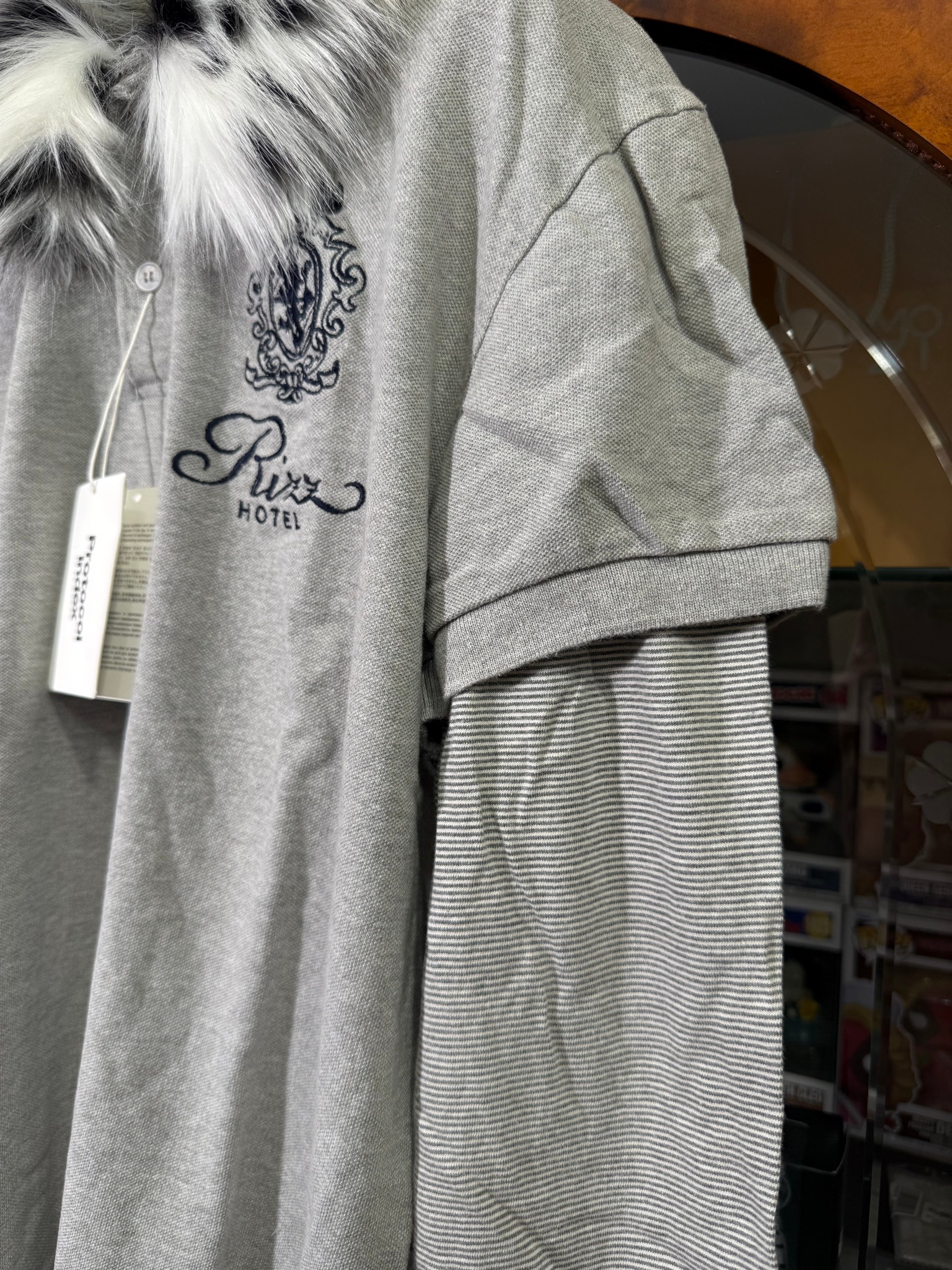 Protocol Index Fur Collar Layered Gray Polo Shirts, миниатюра 5