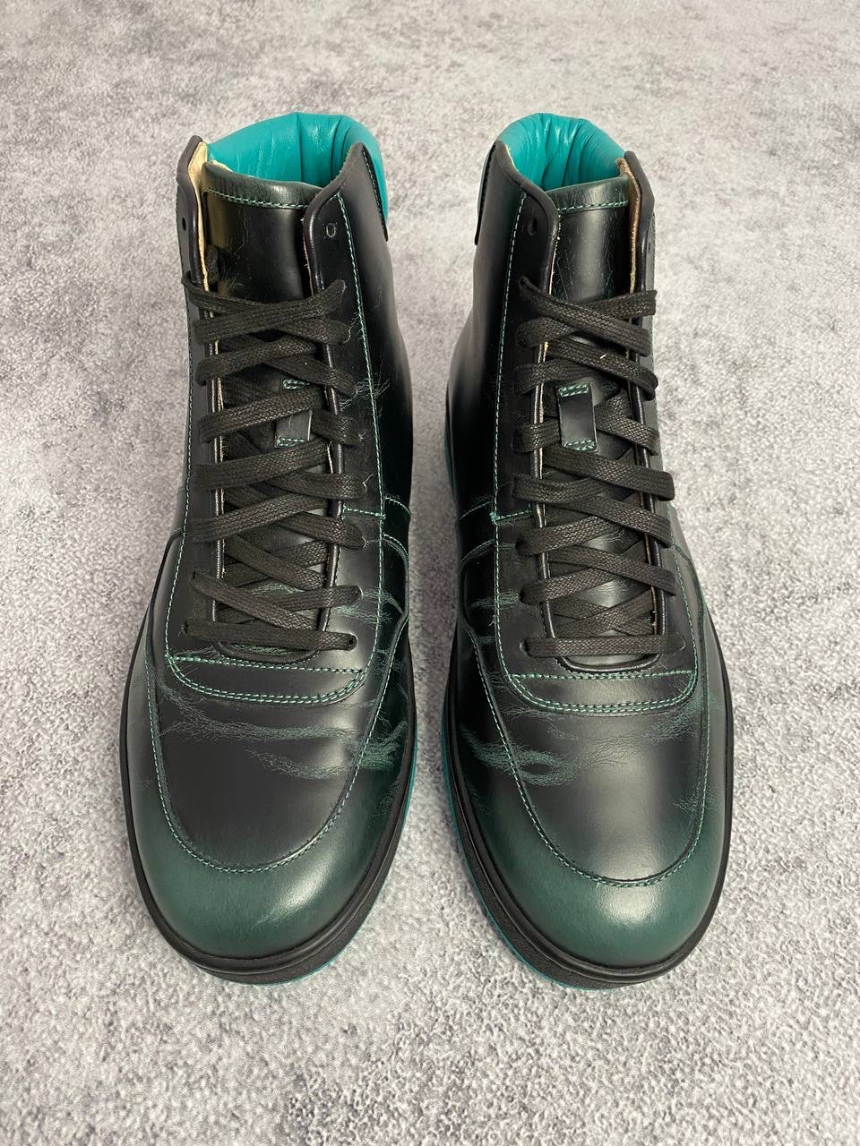 Gucci 'Teal Padded Collar & Contrast Stitching' Black Leather High-Top Sneakers, миниатюра 3