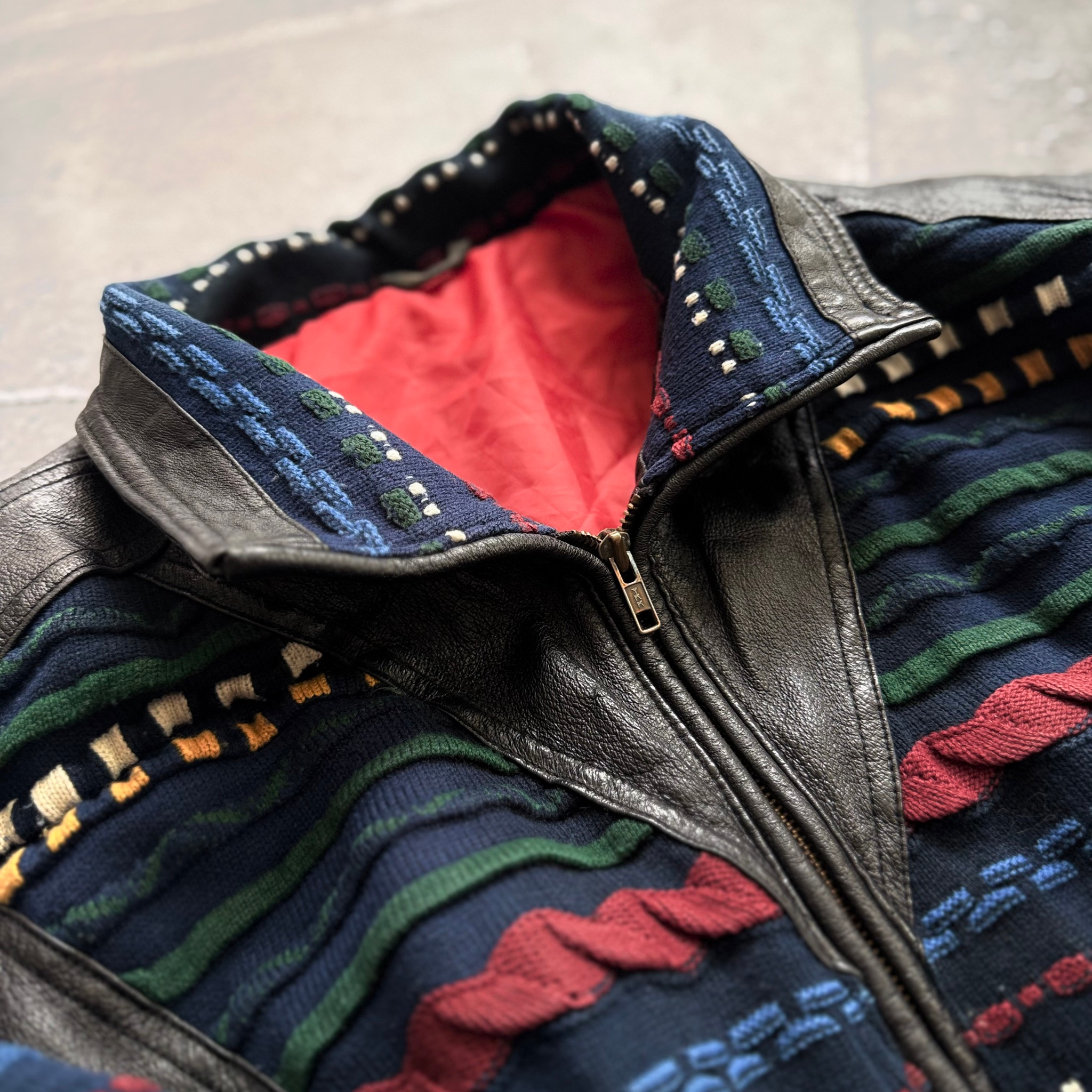 New Fast 1990s Vintage 3D Knit Leather Bomber Jacket, миниатюра 8