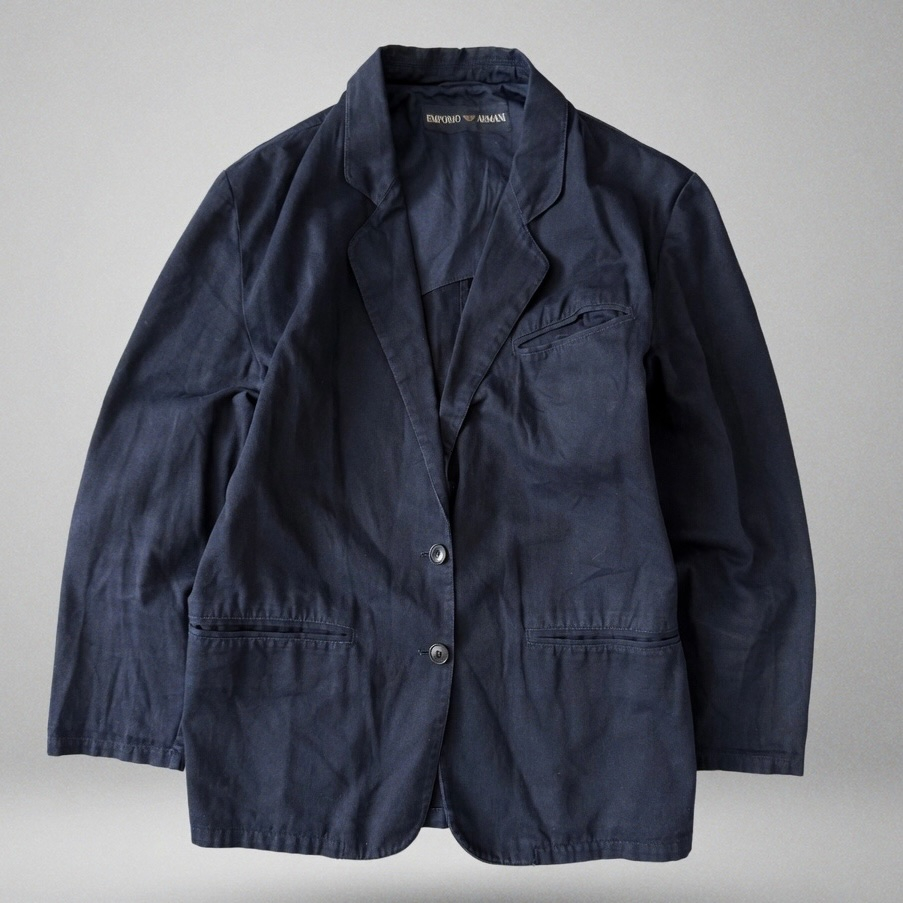 Emporio Armani 2000s Vintage Archival Baumwolle Japanism Style Navy Blazer, миниатюра 1