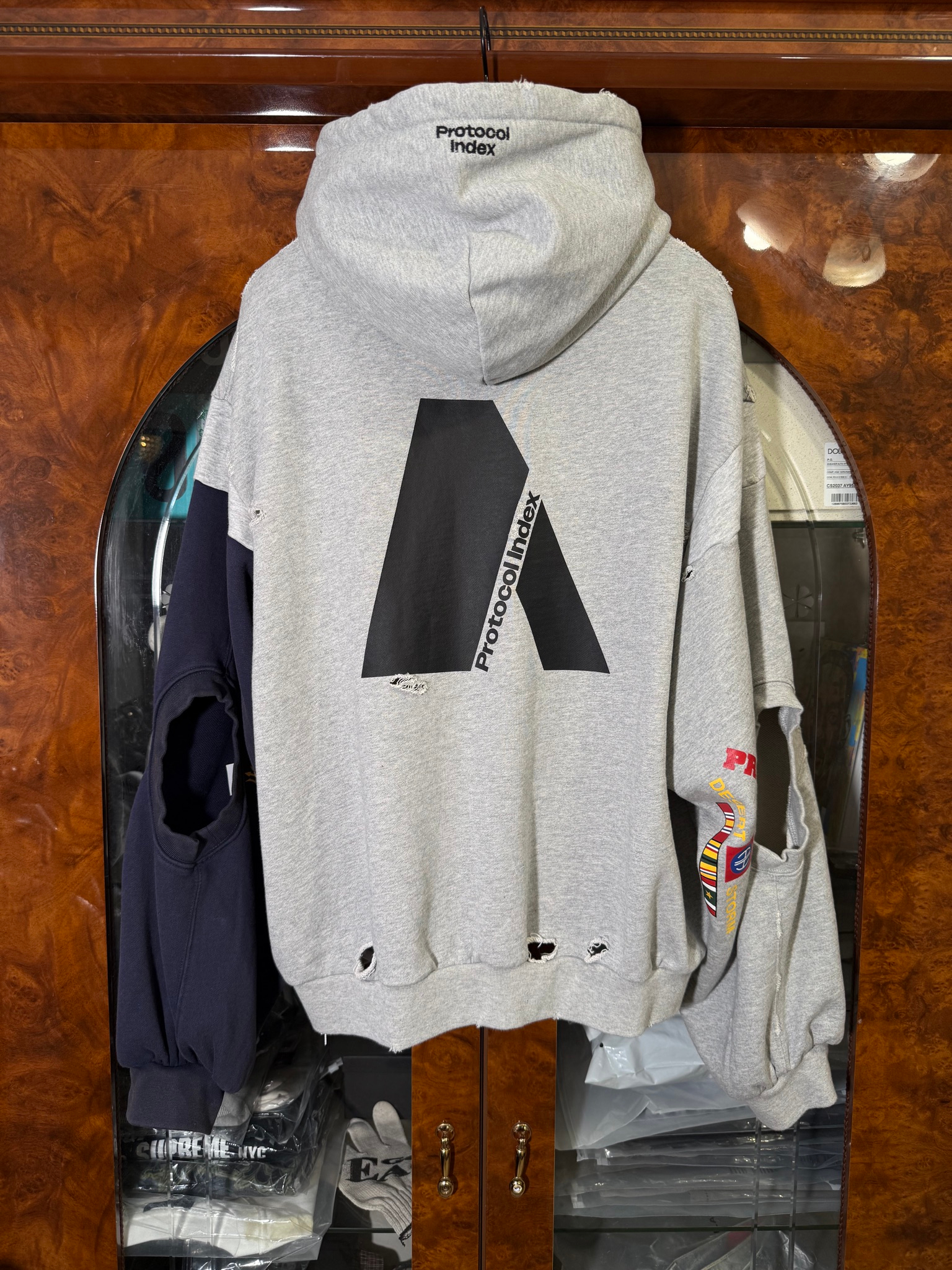 Protocol Index ARMY Reconstructed Sweatshirts Melange Grey Zip Hoodie, миниатюра 2