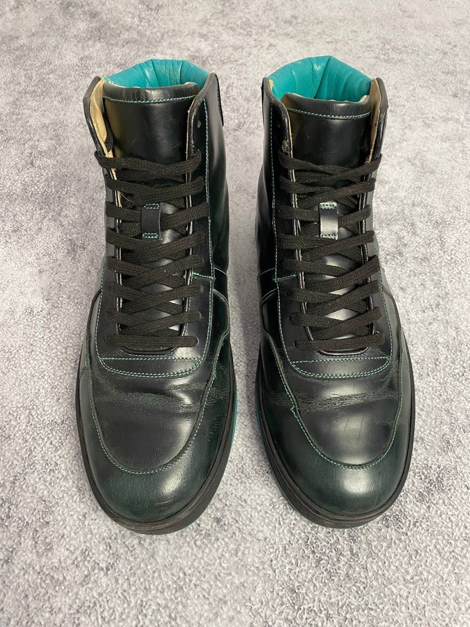 Gucci 'Teal Padded Collar & Contrast Stitching' Black Leather High-Top Sneakers, миниатюра 9